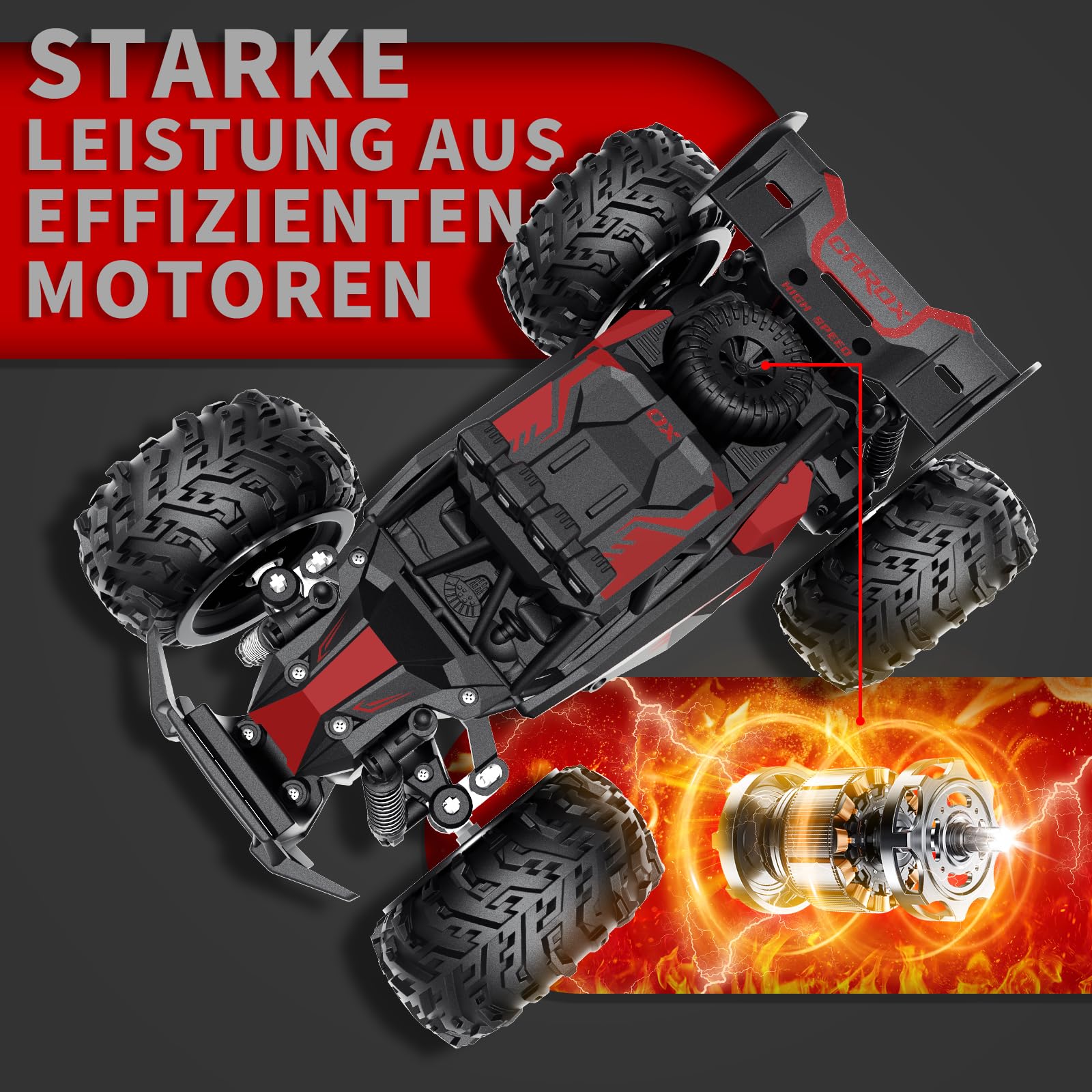 Carox ferngesteuertes Auto 2.4 GHz 25 km/h RC Auto 1:18 Off Road Monstertruck mit Scheinwerfer