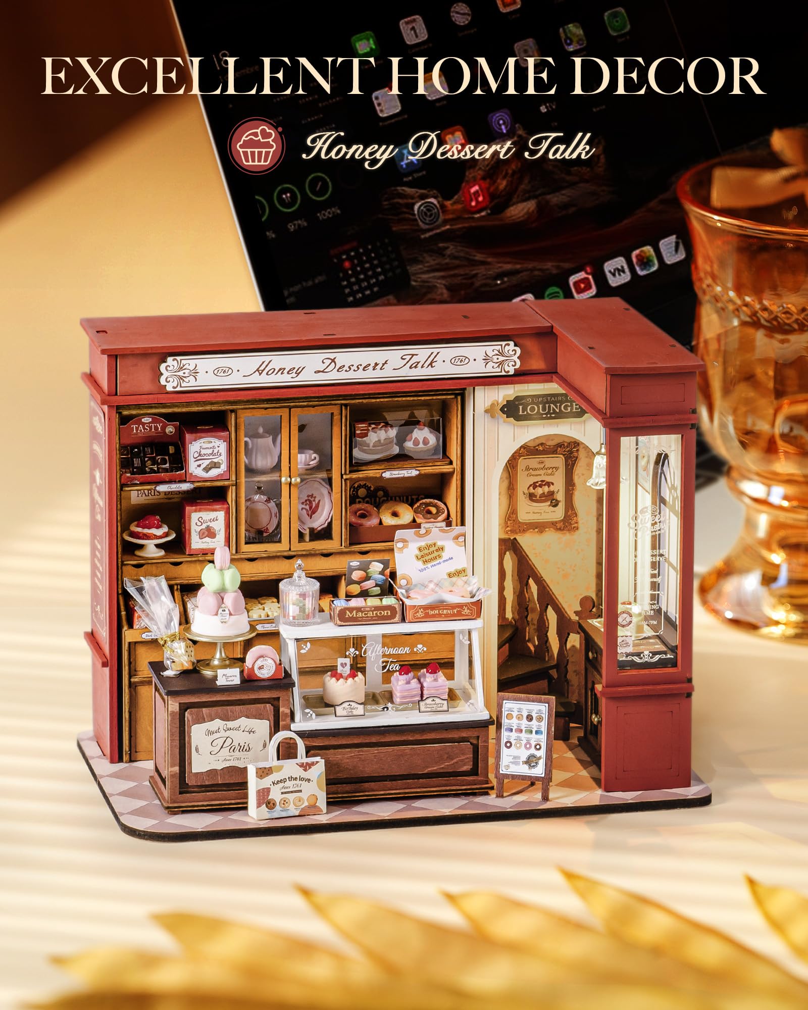 Rolife Miniatura Kit de Casa para Adultos Conversación Postre de Miel Kits de Modelos Casa de Muñecas Miniatura Decoración del Hogar Casa de Muñecas para Construir Regalo de Cumpleaños para Adultos