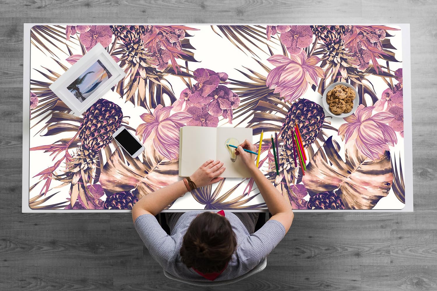 Sottomano da Scrivania 120x60 cm Antiscivolo per Ufficio e Casa Facile da Pulire Impermeabile Superficie Protettiva Protezione e Decorazione in Vinile PVC - Ananas