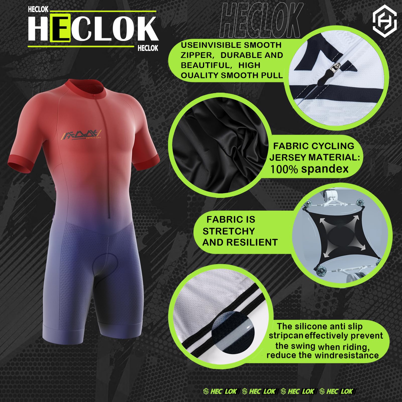 Triatlón Triatlón Triatlón de Manga Corta para Hombre，Traje de Natación para Bicicleta，Traje de Ciclismo Acolchado de una Pieza para，Ciclismo,Carrera,Natación