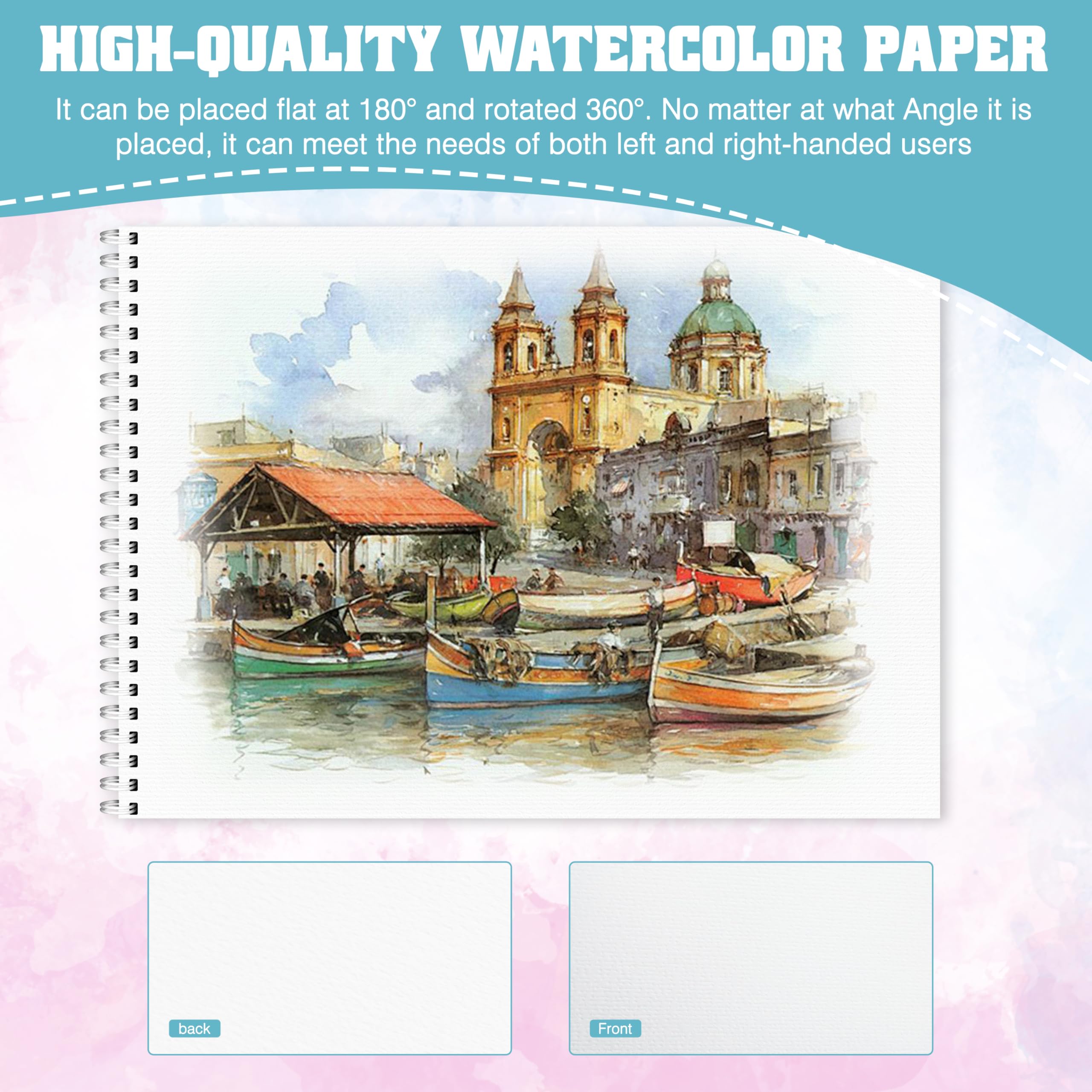 Carnet de croquis aquarelle 22,9 x 30,5 cm, 63,5 kg/300 g/m², carnet de croquis à spirale pour adultes et enfants, marqueurs et journal d'art
