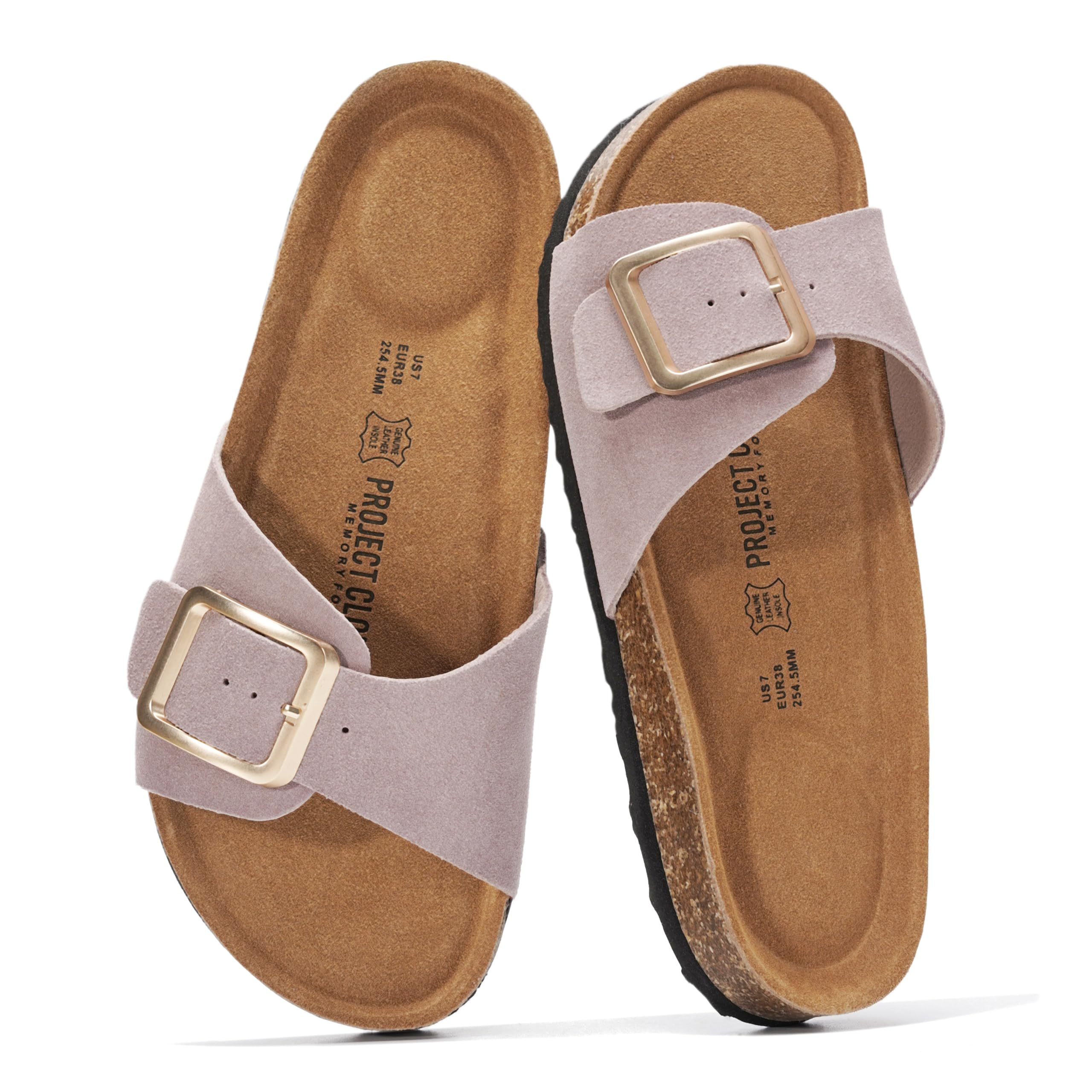 Project Cloud Genuine Leather Sandals Women Dressy Summer Beach Essentials - Flip Flops & Slides with Memory Foam Insole Womens Sandals Comfortable Footwear (Ibiza, BLUSHSUEDE,9M)