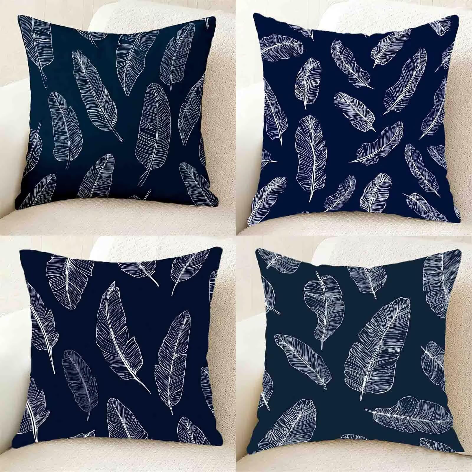 Ciemnoniebieska poszewka na poduszkę 60 x 60 cm, zestaw 4 sztuk, wodoszczelna, lniana poszewka na poduszkę, z piórami, na sofę, kwadratowa poduszka dekoracyjna do pokoju, dekoracja salonu, z ukrytym