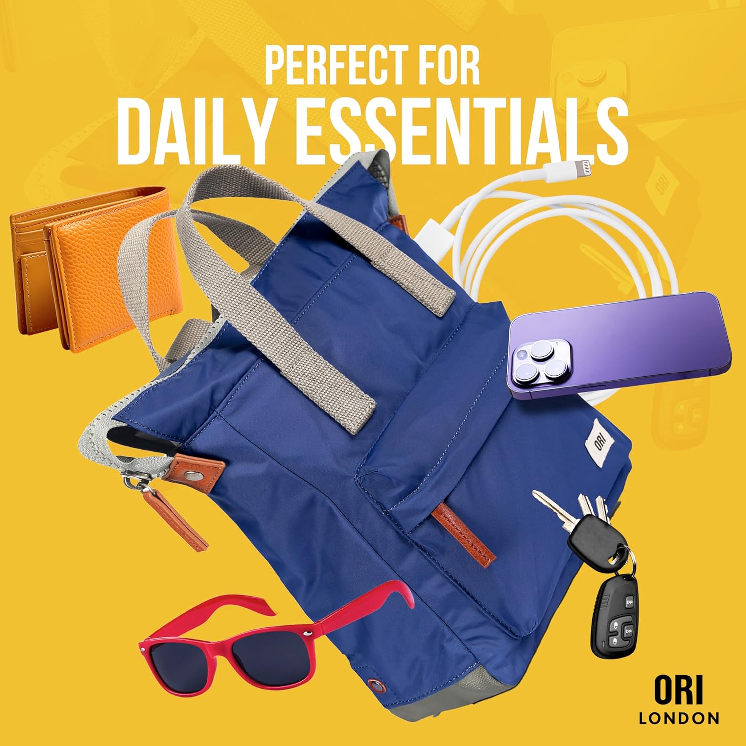 ORI LONDON Small Tote Bag Backpack - Nylon Tote Backpack for Women & Men - Wide Mouth, Chunky Zippers - The Bantry, Corn - Image 5