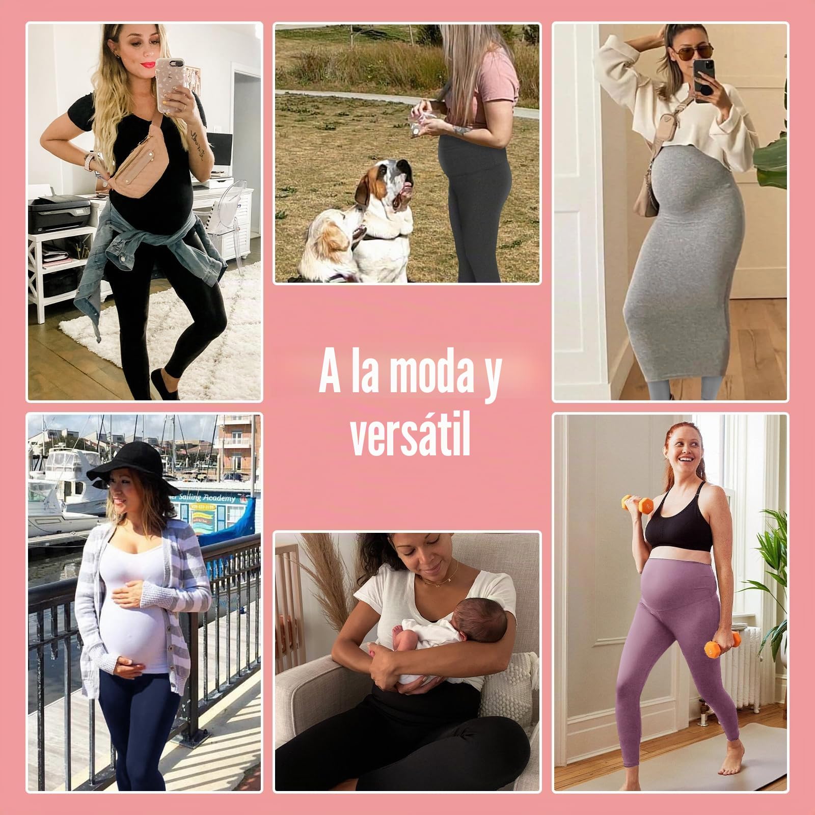 AMIYOYO Leggings de maternidad para mujer, cintura alta, opacos, para el tiempo libre, elásticos, para embarazadas, largos