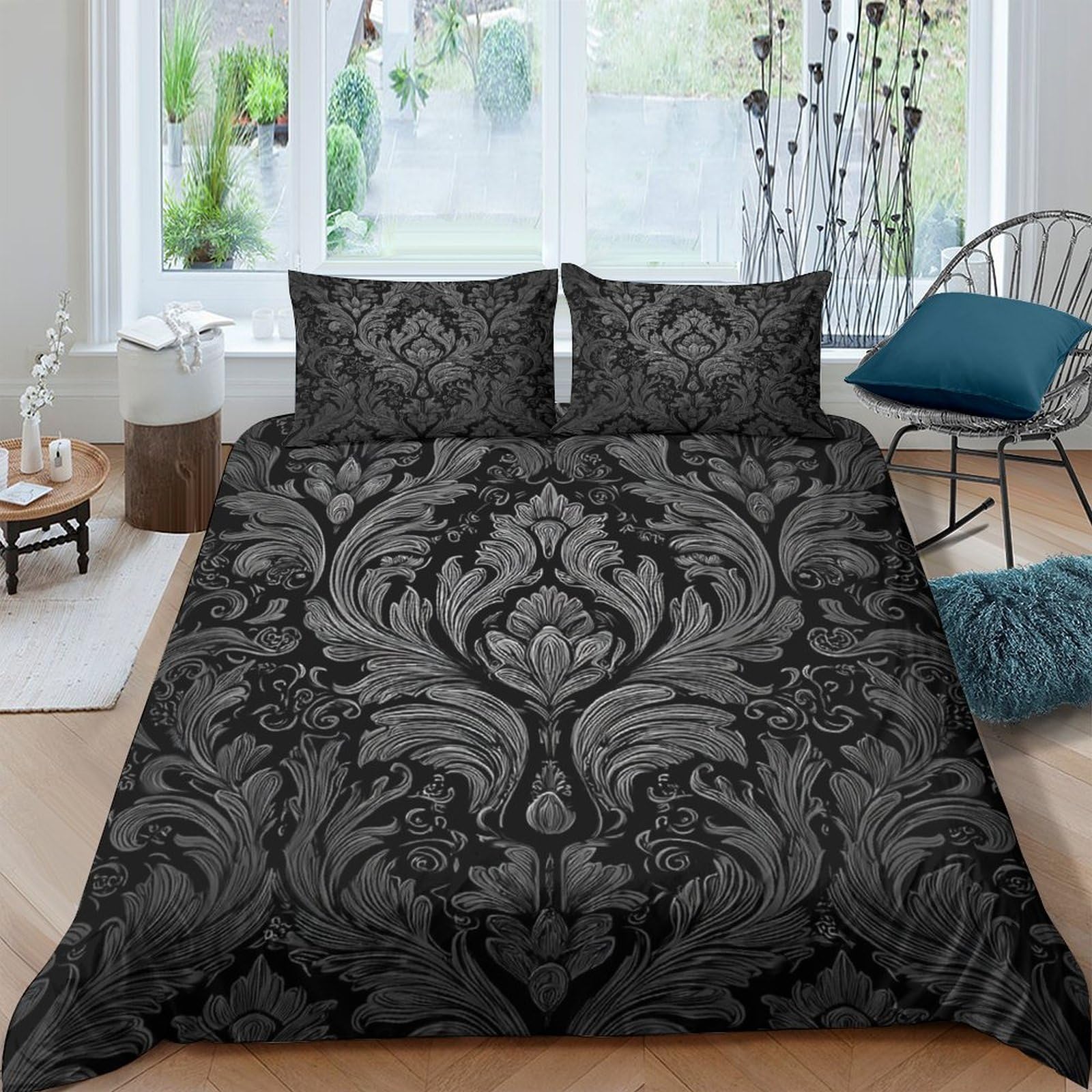Ctjqhvkz Style-5 3D Printed Baroque Black Fitted Sheet Microfiber Soft Anti-Slip Gothic Damask Bed Cover Bedroom Decor Single（135X200cm）
