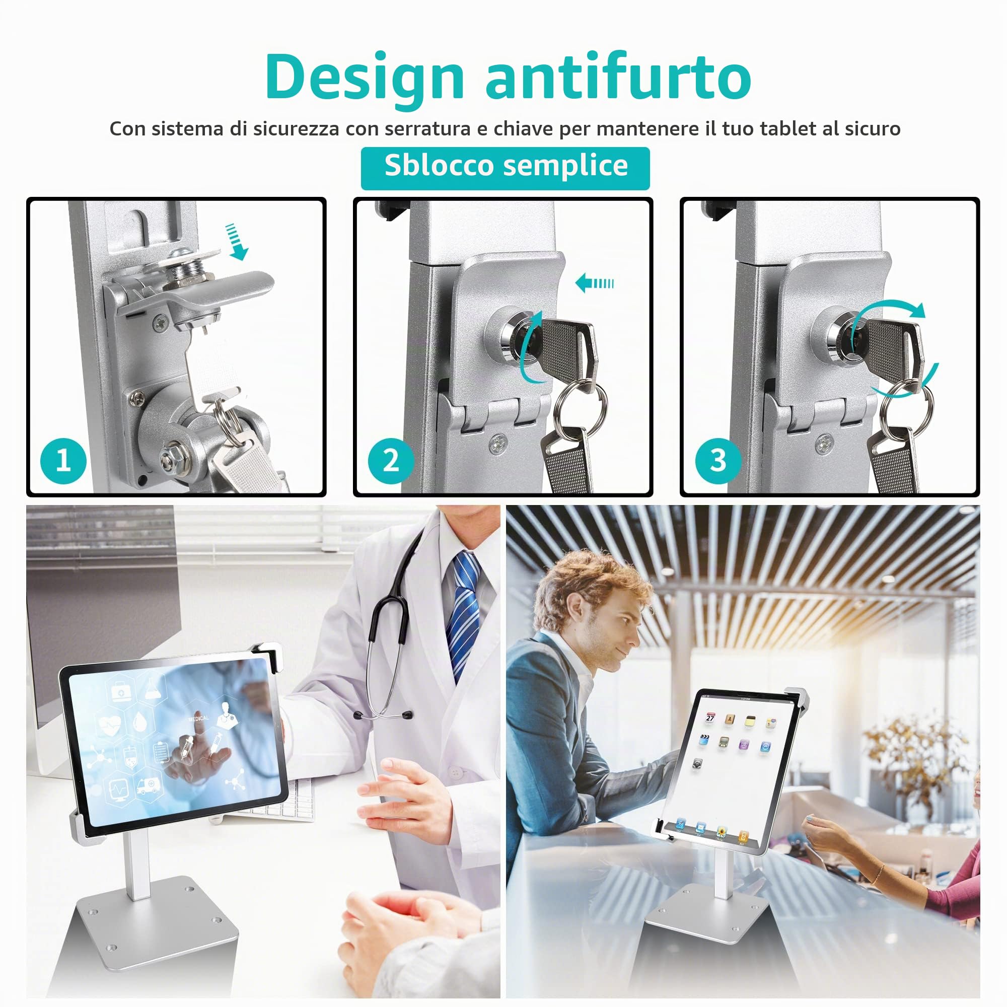 Oilcan Supporto Tablet Antifurto, Porta iPad Tavolo Sicurezza | Staffa Tablet Ristorante Esposizione [Rotazione 360° & Robustezza] per iPad, Galaxy Tab, E-Reader, Amazon Fire ecc (7-11")