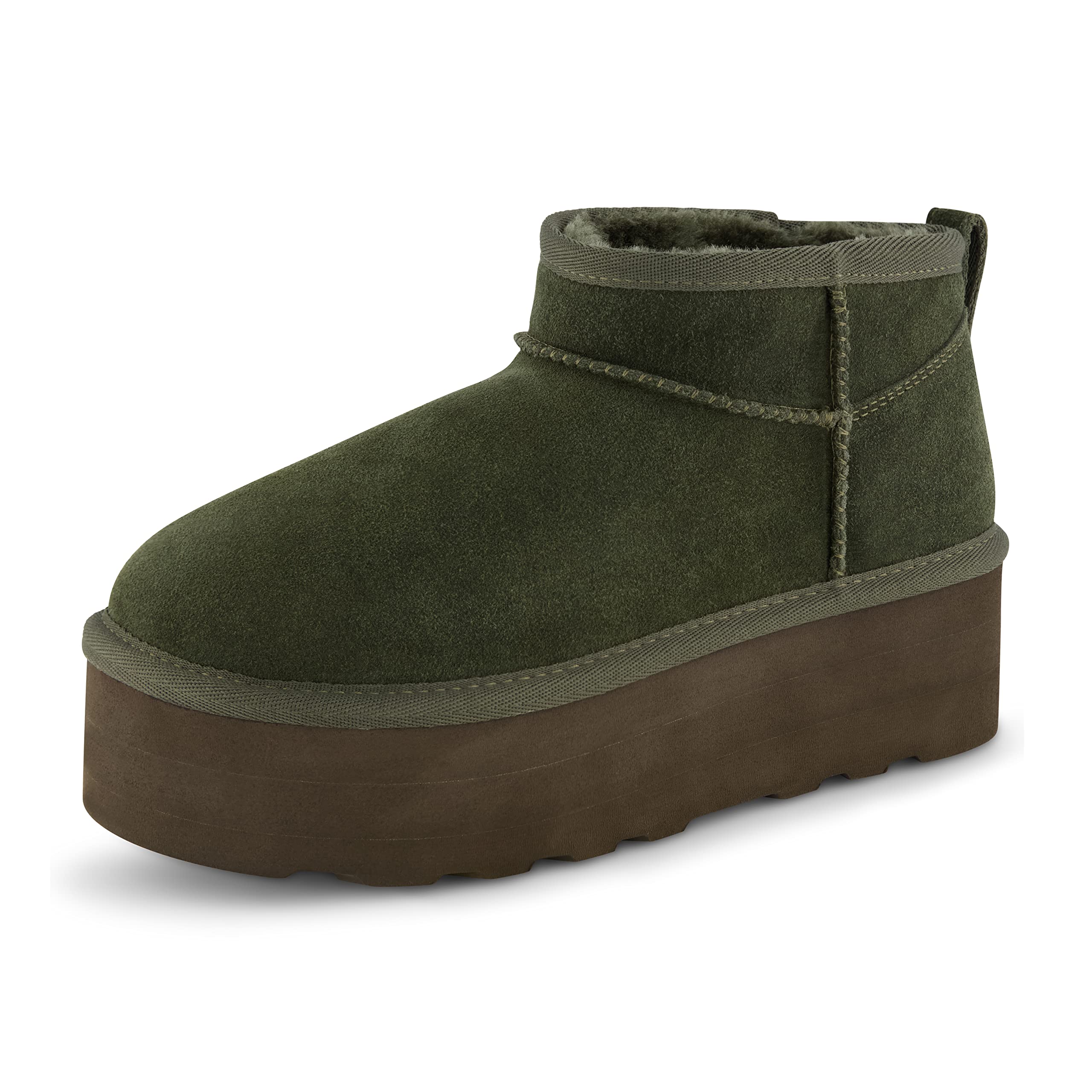 CUSHIONAIREHippy Women’s Platform Ankle Boots – Genuine Suede, Faux Fur  Lining, Cozy Winter Slip-On Design, Comfortable Footwear with Wide Widths