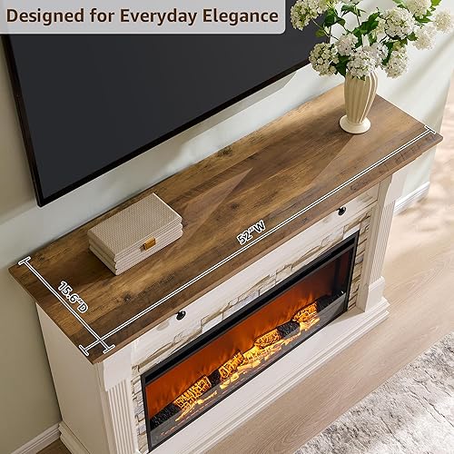 Miniatura 5 de OKD Mueble de TV con chimenea eléctrica de 52 pulgadas con repisa y gabinete, calentador eléctrico independiente de 36 pulgadas con control remoto,
