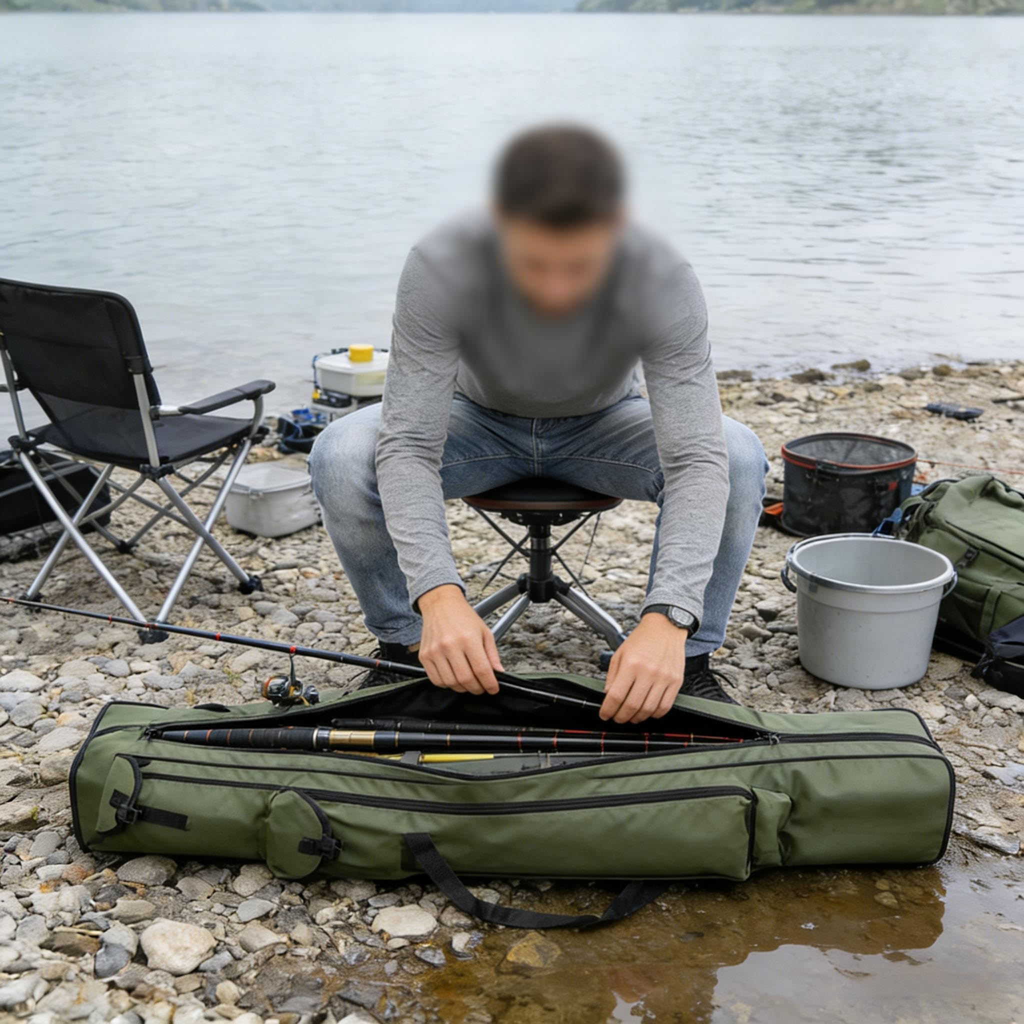 DAZZLEEX Sac de Canne à pêche de Grande capacité Sac de pêche Stockage de Moulinet de Canne à pêche Support de matériel de pêche 1.95m