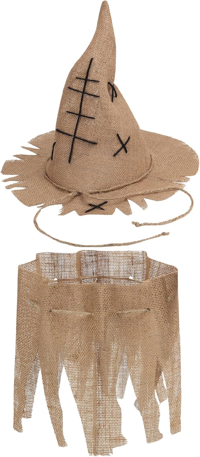Eurzom 2 Pcs Halloween Scarecrow Costume Accessories for Men Women Burlap Scarecrow Hat Burlap Collar for Halloween Cosplay Party Supplies