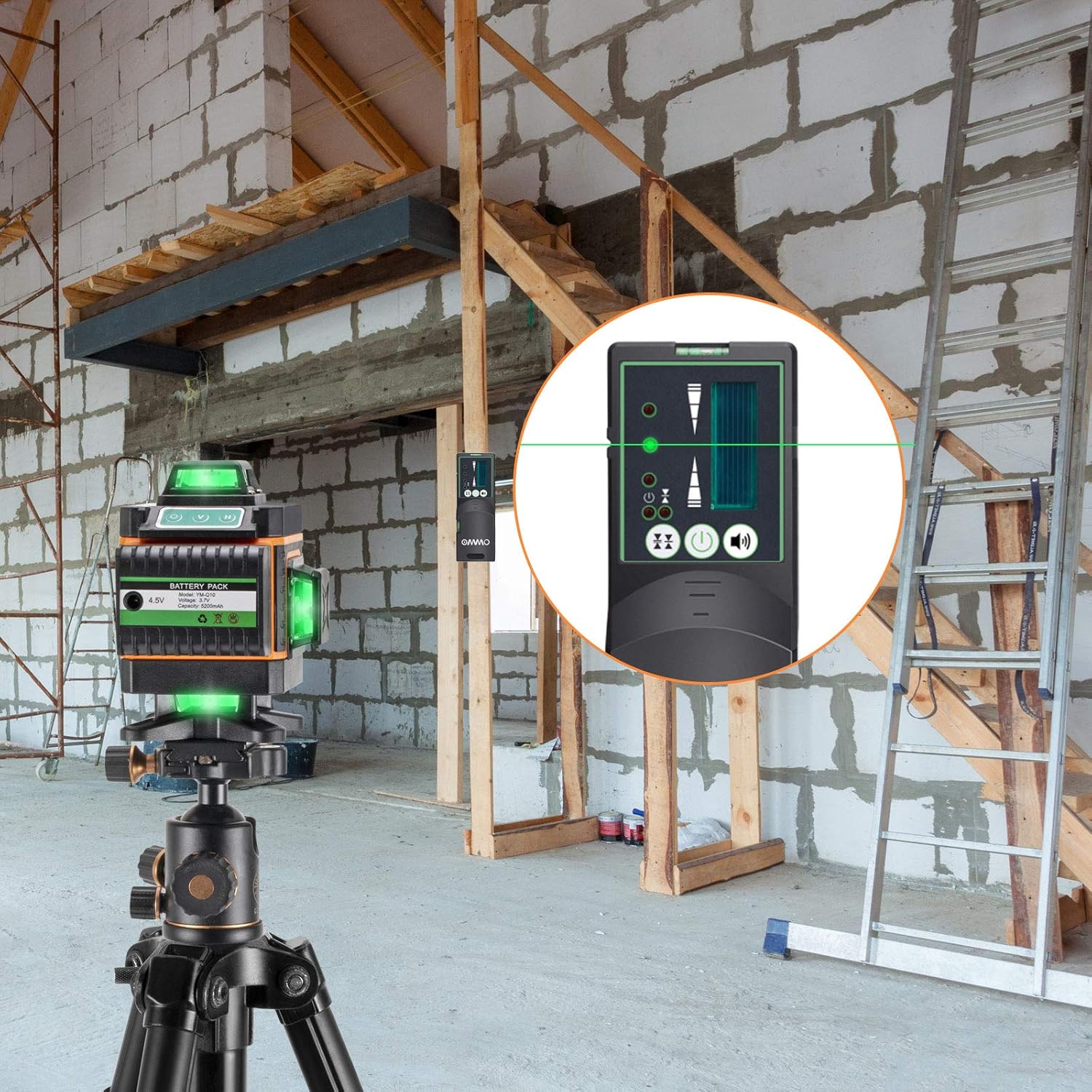 OMMO Laser Level, 16 Lines Green Laser Level Self Leveling Tool, 160ft Green Beam Laser Level for Construction, Two 360° Vertical and Two 360° Horizontal laser level w/ Pulse Mode & Remote Controller - - 