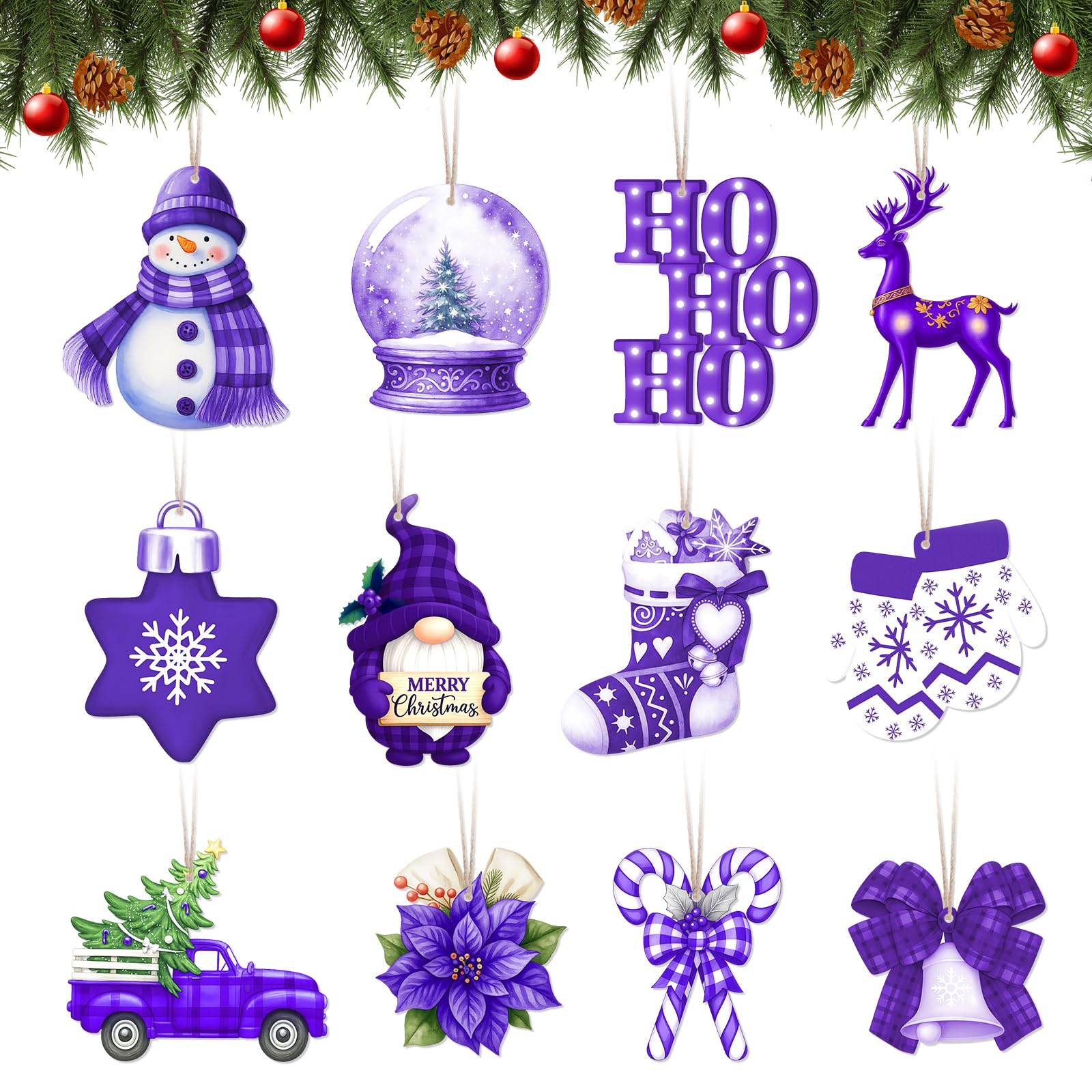 Décoration de Noël en bois violet incassable pour sapin et cheminée avec enfants