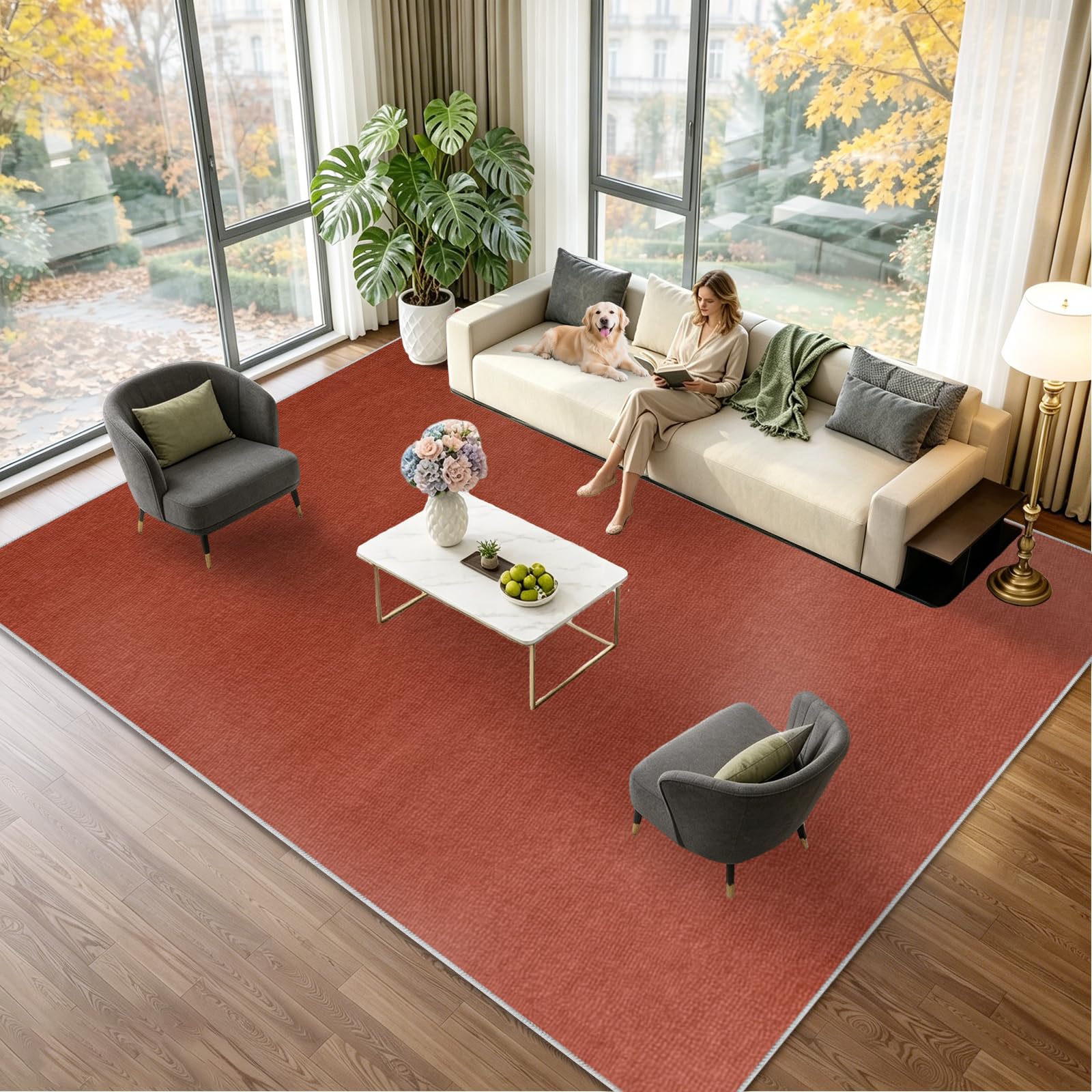Tapis Oriental Décoratifs, Tapis Salon Moderne Motif Geometrique, Moquette pour Chambre et Salon, Tapis de Chambre Ado, Tapis Grande Taille de Chambre Adulte Moderne à Poils Ras Orange 110 x 130cm