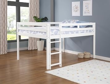 Camaflexi Tribeca Solid Wood Low Loft Bed Frame / 14 Wood Slats with 2 Center Supports / No Box Spring Needed / Easy Assembly / Full - White T1303F