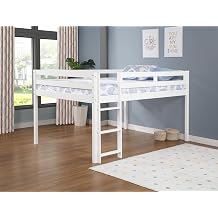 Camaflexi Tribeca Solid Wood Low Loft Bed Frame / 14 Wood Slats with 2 Center Supports / No Box Spring Needed / Easy Assembly / Full - White T1303F