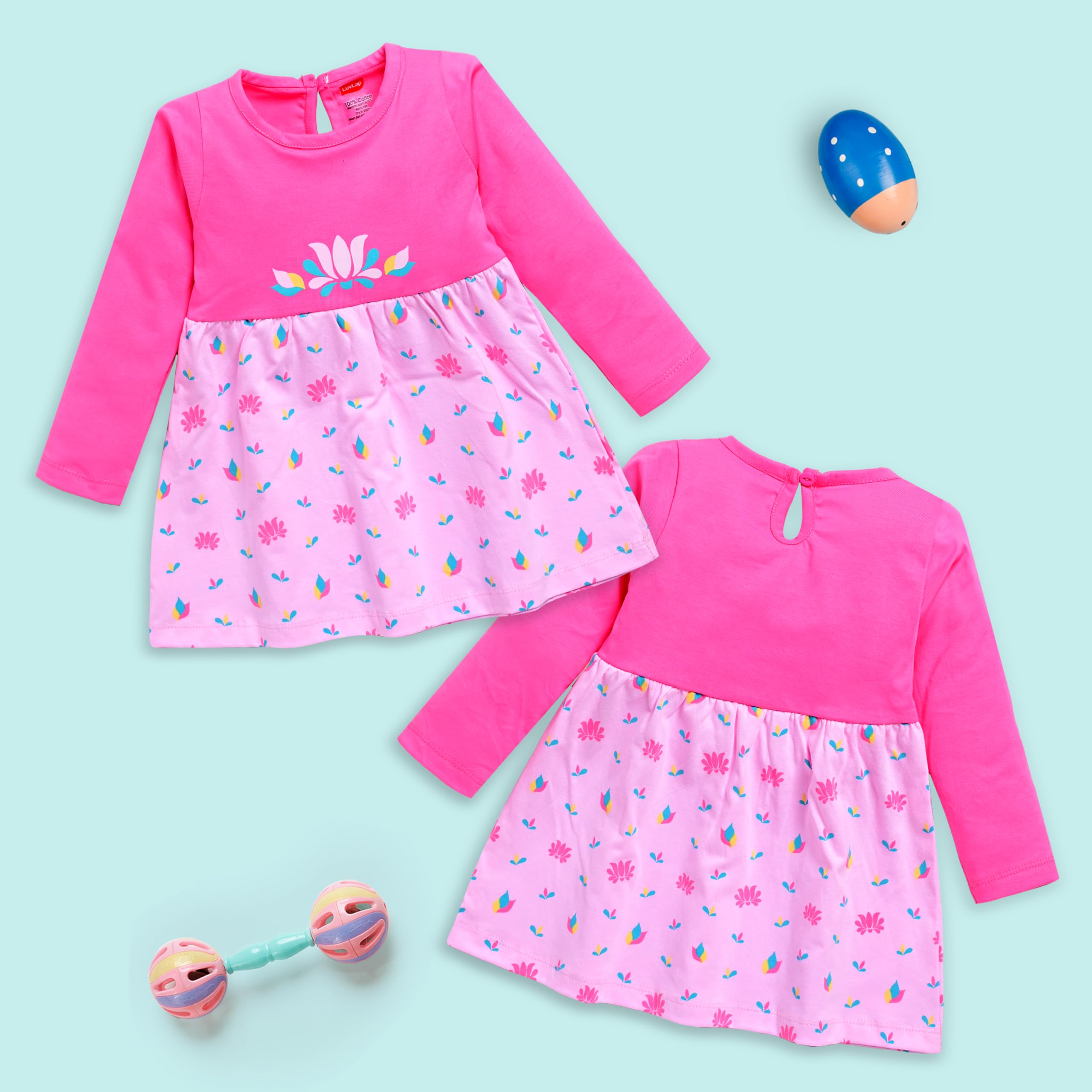 Luvlap Girl's Cotton A-Line Knee-Length F/S Frock (LLAMZGR0140_Multicilour 4_18 to 24 Months, Size XXL) - Image 2 thumbnail