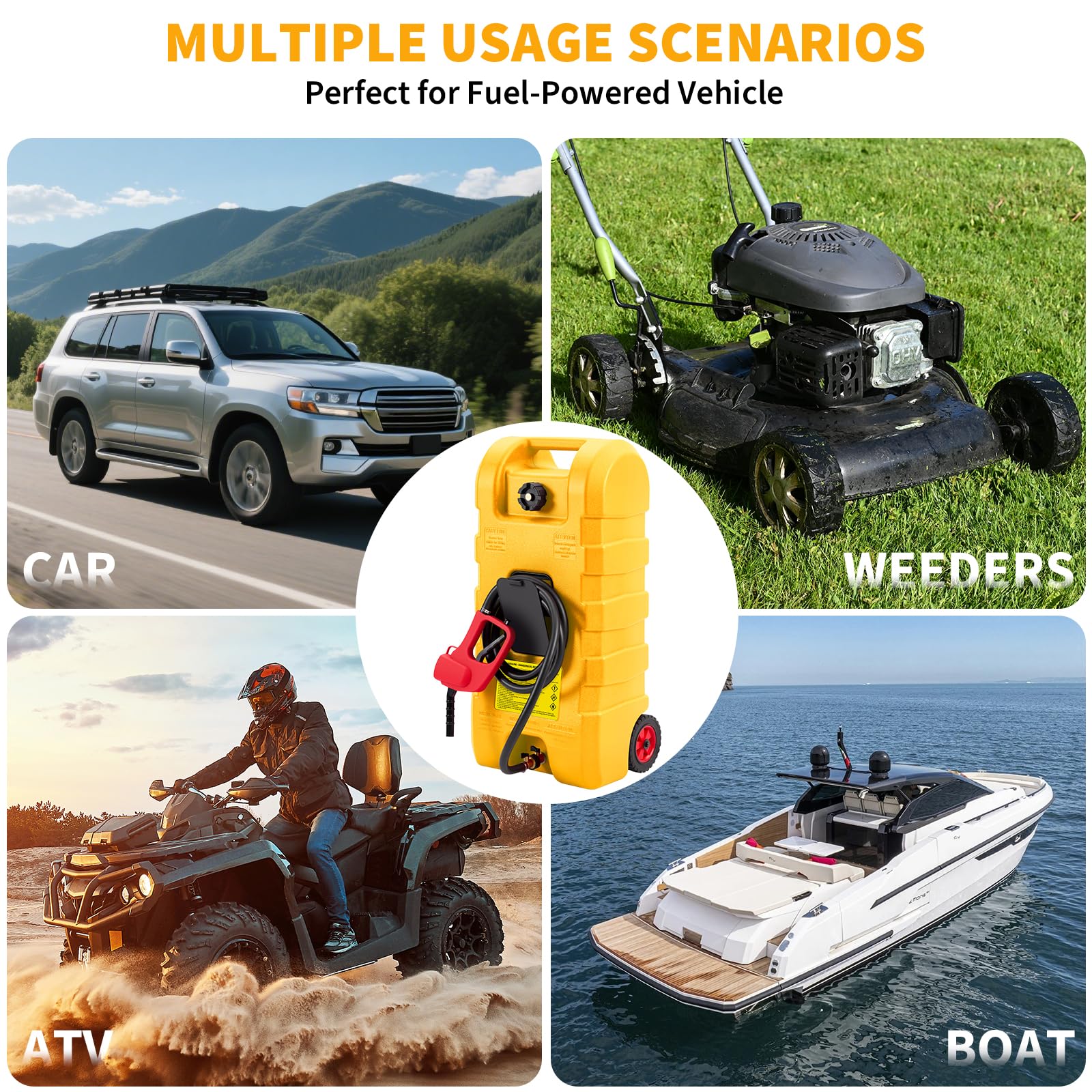 Bidón de gasolina de 57 l (15 galones) con bomba de mano y manguera, sifón de 7,5 l/min – Bidón de combustible enrollable para coche, barco, cortacésped, ATV, resistente a los rayos UV, HDPE