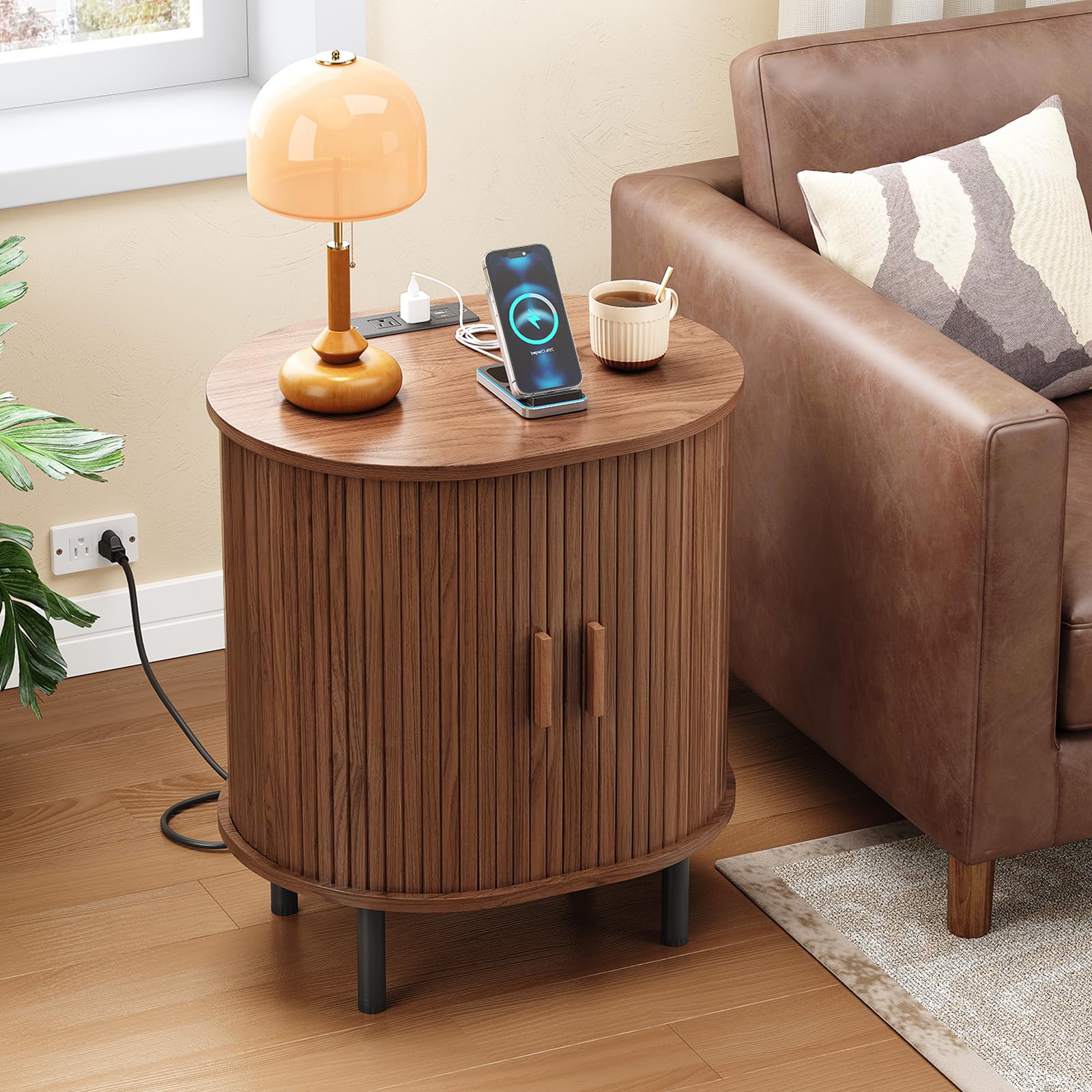 Amazon.com: ONBRILL Oval End Table with Storage & Charging Station