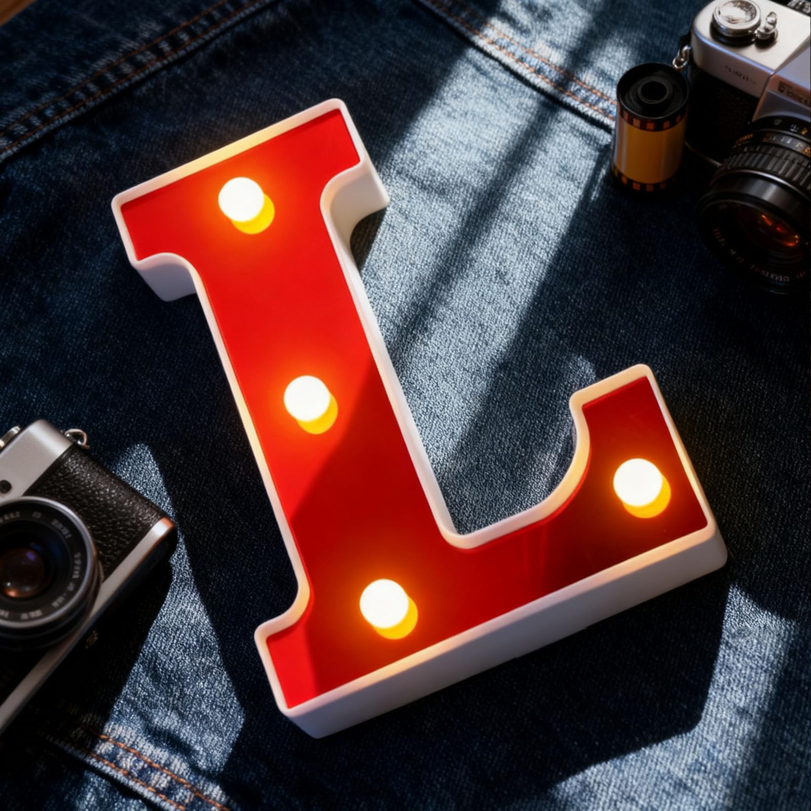 Letter L Sign Lights Battery Powered Decoration Table Lamp Red LED Night Light for Proposal Party, Academic Discussion Space, Bedroom Headboard Placement(6.26"*4.69"*1.18") — image 1