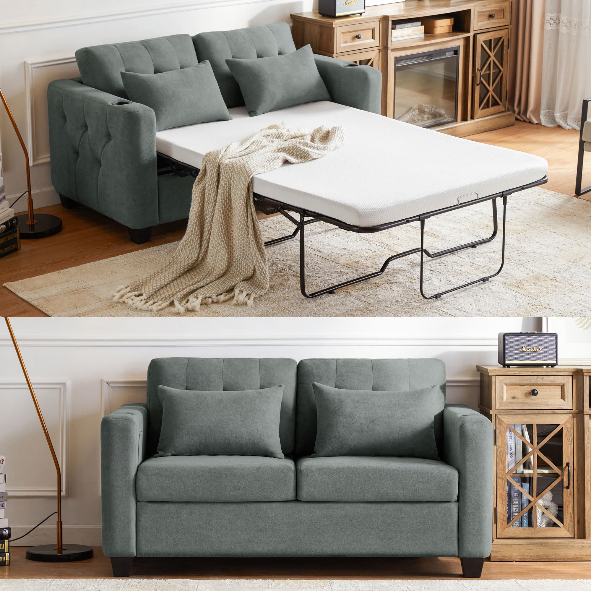 LINSY HOME Extendable Sofa Bed - 2 Seater Sofa with Sleep Function, Convertible Sofa Bed, Sofa Bed with Memory Foam for Living Room, Apartments and Small Spaces