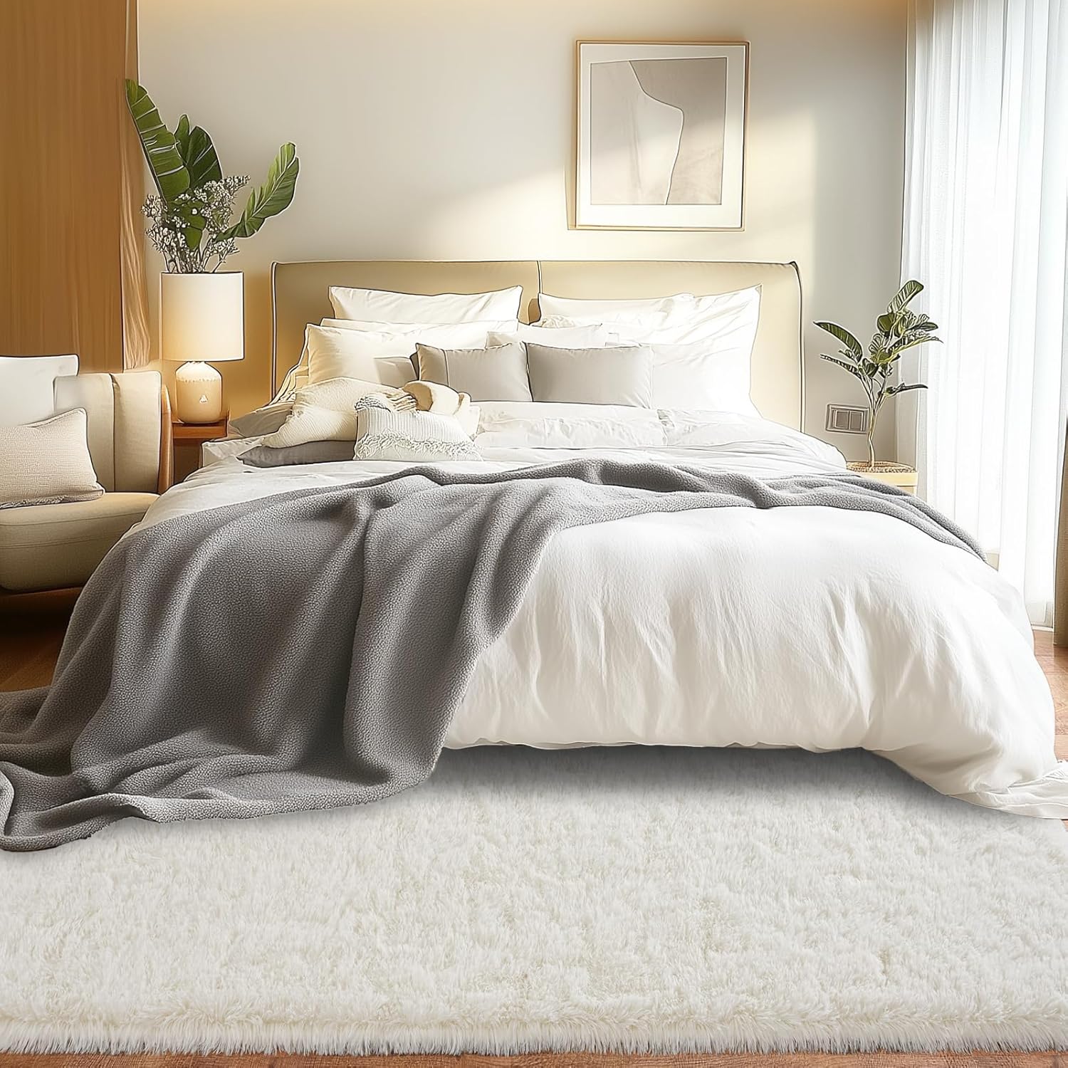 8x10 Area Rugs for Living Room, Ultra Soft Fluffy Shag Floor Carpet, Modern Indoor Plush Fuzzy Rugs for Bedroom Kids Room Nursery Dorm Home Decor Aesthetic, Cream White - Image 4