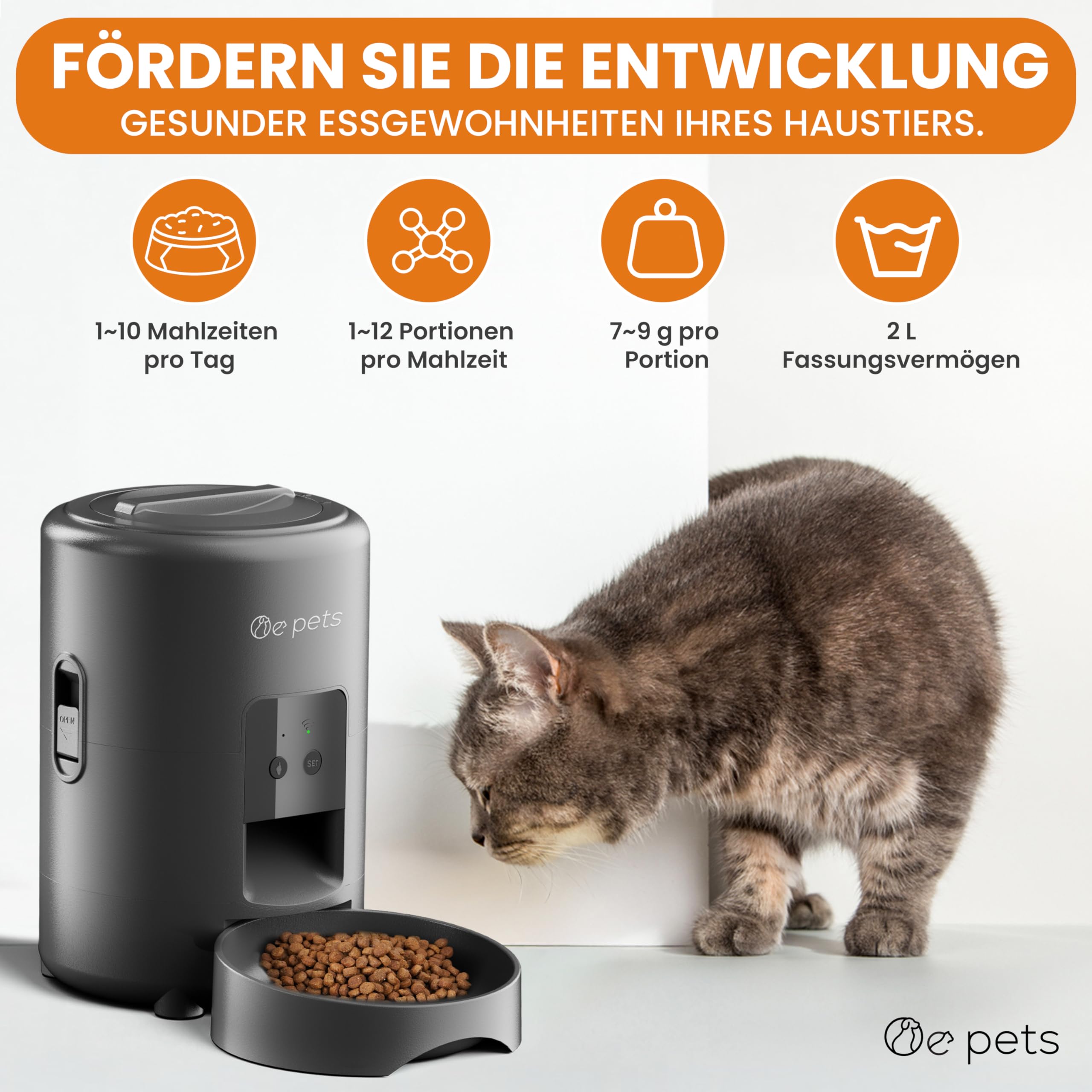 Futterautomat Katze, Katzenfutter Automat 2,4G WiFi Intelligenter Futterspender für Katze und Hund, APP-Steuerung