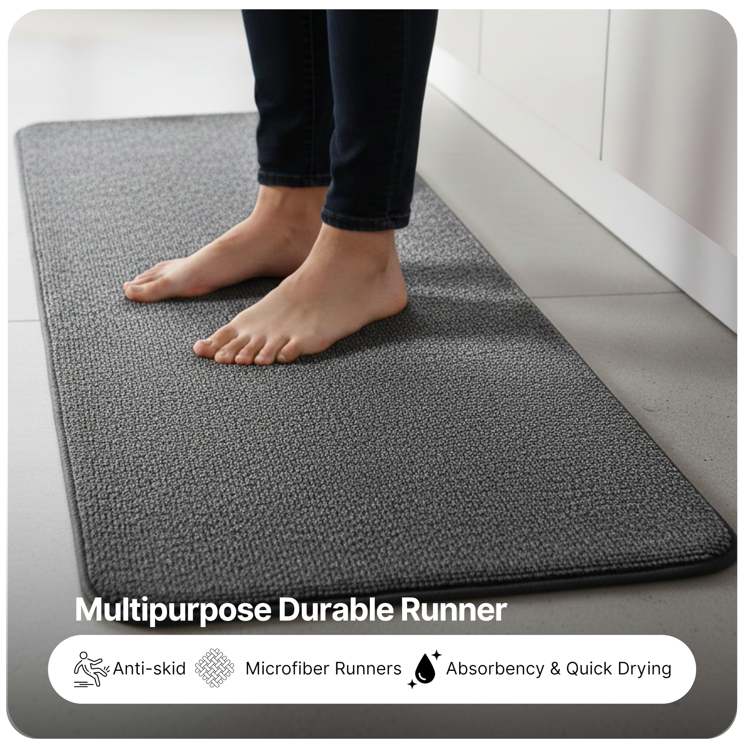 Saral Home Solid Soft PP Yarn Durable & Washable Multipurpose Runner for Home/Kitchen/Living Area/Lobby/Office Entrance with Anti Skid Backing (Dark Grey, 43x120 Cm)