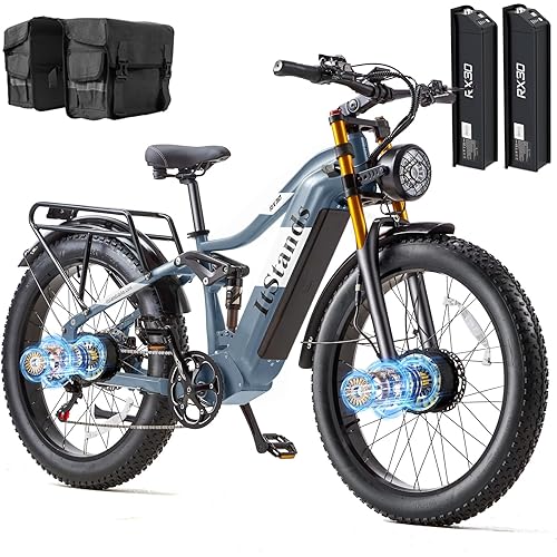 Electric Bike for Adults Dual Motor 2000W/1000W 48V 60Ah/30AH/20Ah Long Range ebike Removable Battery 26" Fat Tire Off Road Mountain Full Suspension Electric Bicycle,Dual Hydraulic Brakes,32mph/30mph
