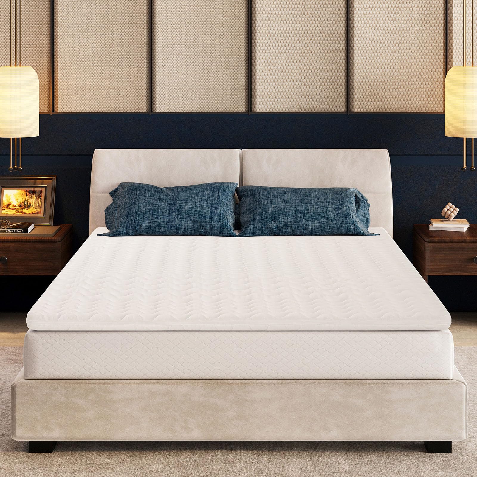 EGOHOME Mattress Topper 140 x 200 cm, 7 cm Height Mattress Topper with Comfort Foam Core for Box Spring Bed, Caravan, Sofa Bed, Premium Comfort Topper, 3D Mesh Cover, Washable, Oeko-Tex