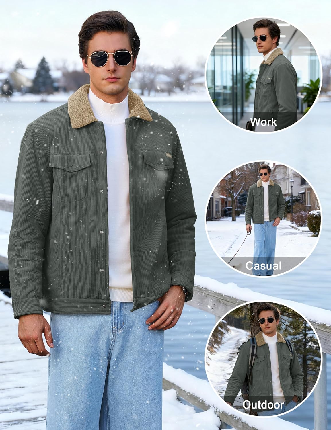 Cotrasen Men's Winter Jacket Fleece Lined Corduroy Jackets Mens Winter Coats for Work Outdoor Utility Coat with 5 Pockets - Image 6