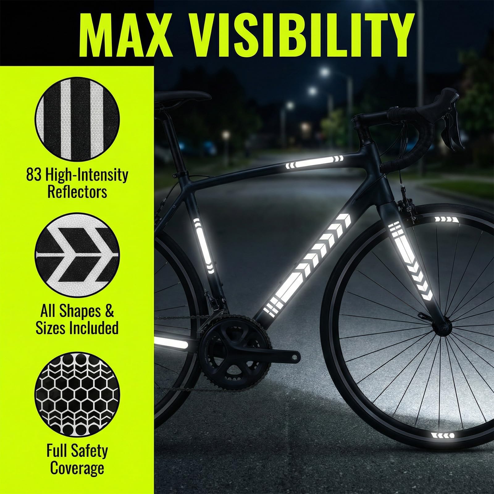 83 Pièces Imperméable Autocollant Réfléchissants Velo Bande Reflechissante Autocollante Haute Visibilité Gadget Velo Sticker Reflechissant Casque Moto pour la Visibilité de Nuit pour Voiture et Pousse - 2