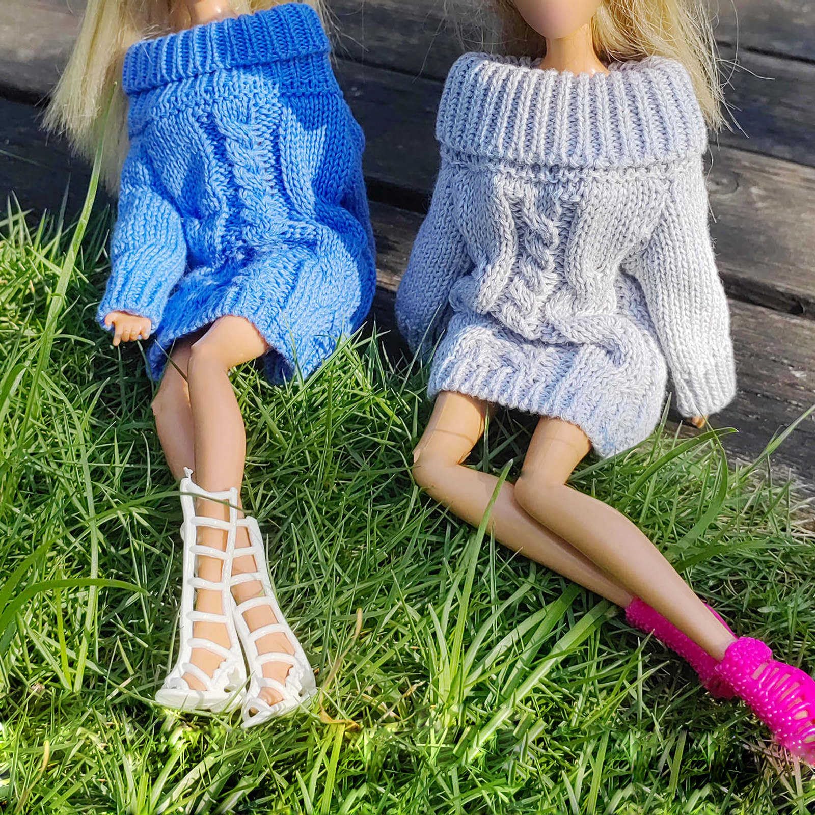 BJDBUS Winter Turtleneck Sweater Clothes for 11.5 inch Girl Doll Accessories (Blue and Grey)