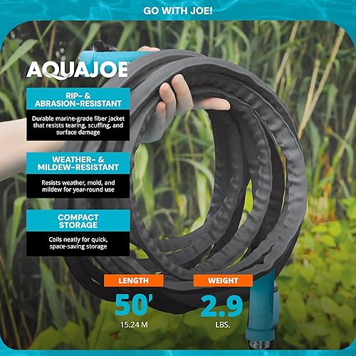 Miniatura 3 de Aqua Joe AJFJH50-58-MAX Manguera de jardín Superligera FIBERJACKET, resistente a las torceduras, clasificación de ráfaga de 600 PSI, 50 pies de