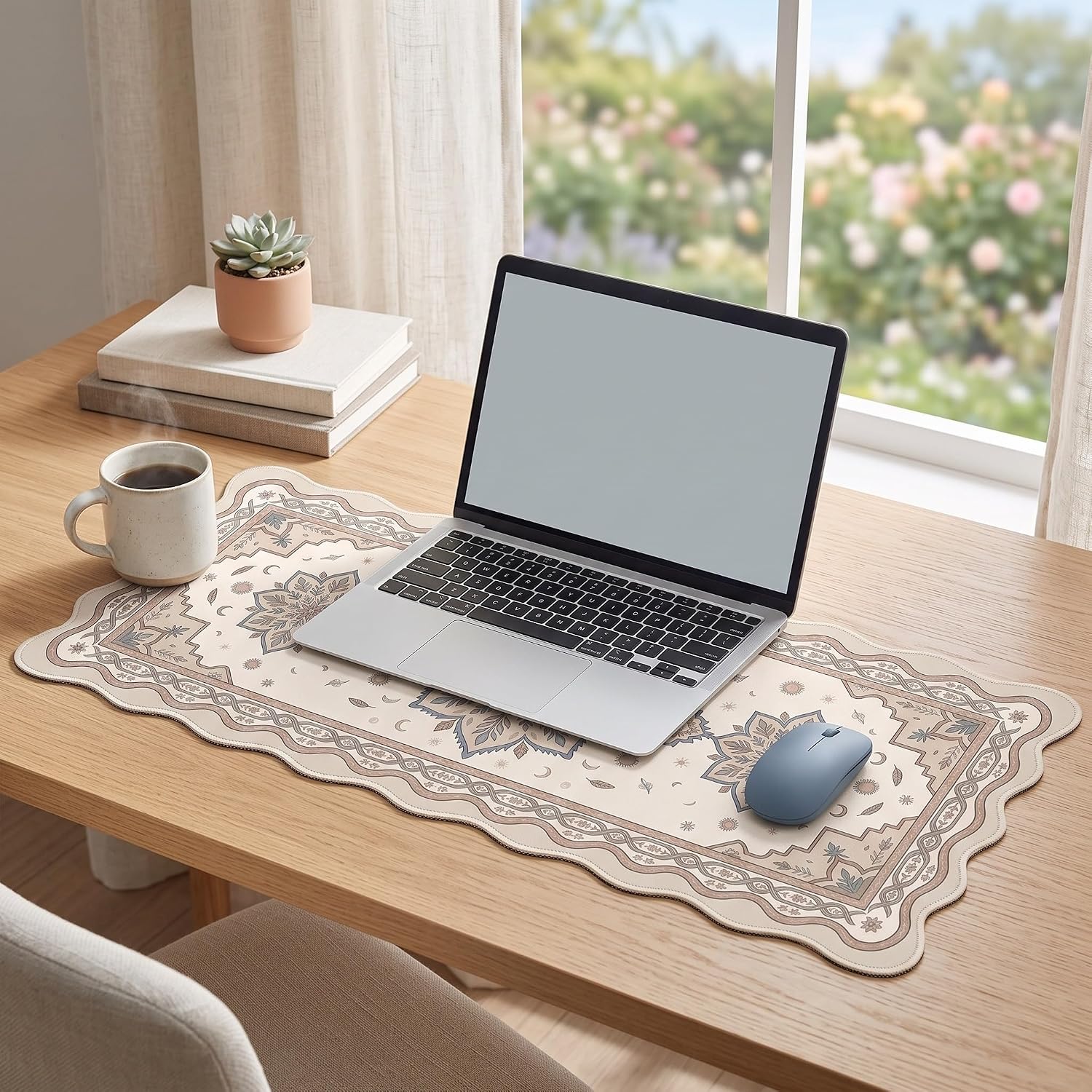Scalloped Gaming Mouse Pad Desk Mat, Boho Mandala, 35.4"x15.7" image 5