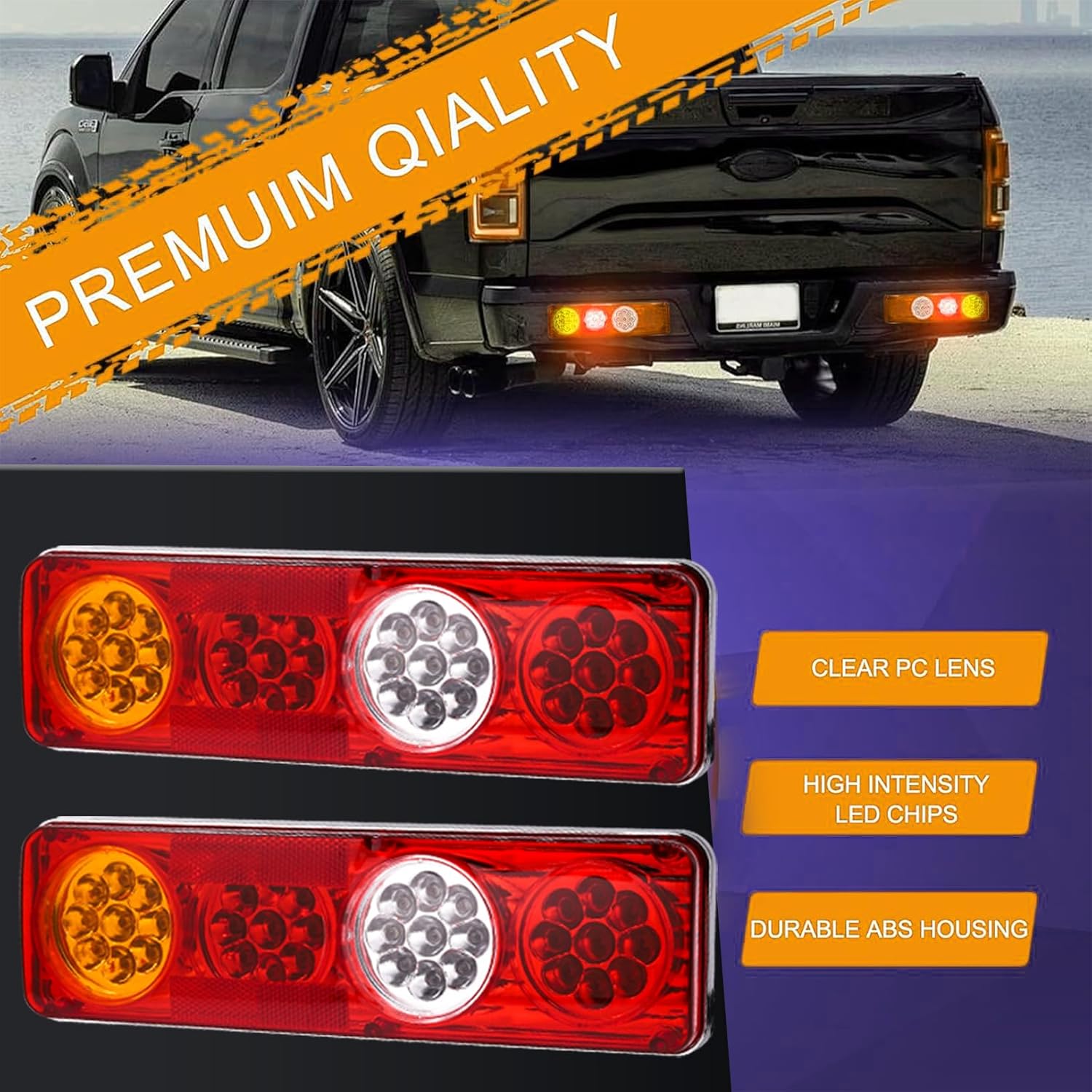 Ourbest Multifunctional Trailer Rear Tail Lights, Heavy Duty Flated Lorry Brake/Reverse/Turn Signal Light for Trailer Caravan Truck Bus Boat 12V