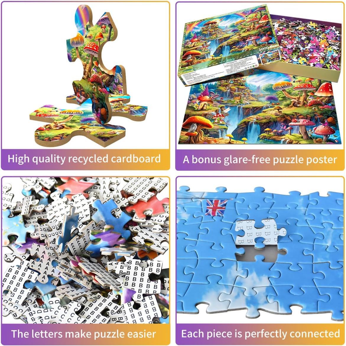 HUADADA 1000 Piece Puzzles for Adults - Colourful Mushrooms- Jigsaw Puzzles for Adults 1000 Piece Educational Games Colorful Puzzles for Home Decoration