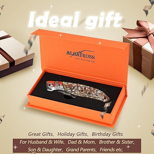 Miniatura 2 de ALBATROSS HGDK028 EDC Sharp Mordern Damasco Cuchillo de bolsillo plegable con mango de material sintético de concha de abulón, cuchillos de apertura