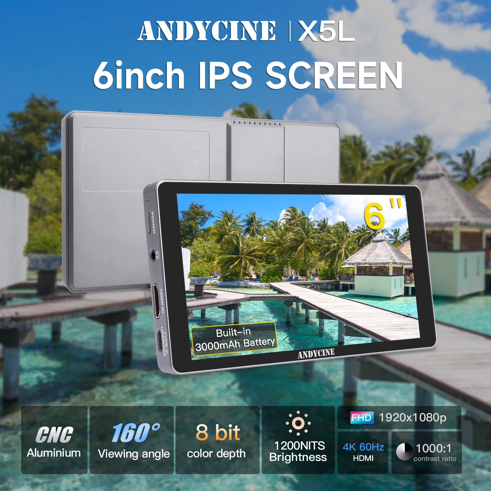 ANDYCINE X5L Kamera Field Monitor Integriert Akku 3300 mAh