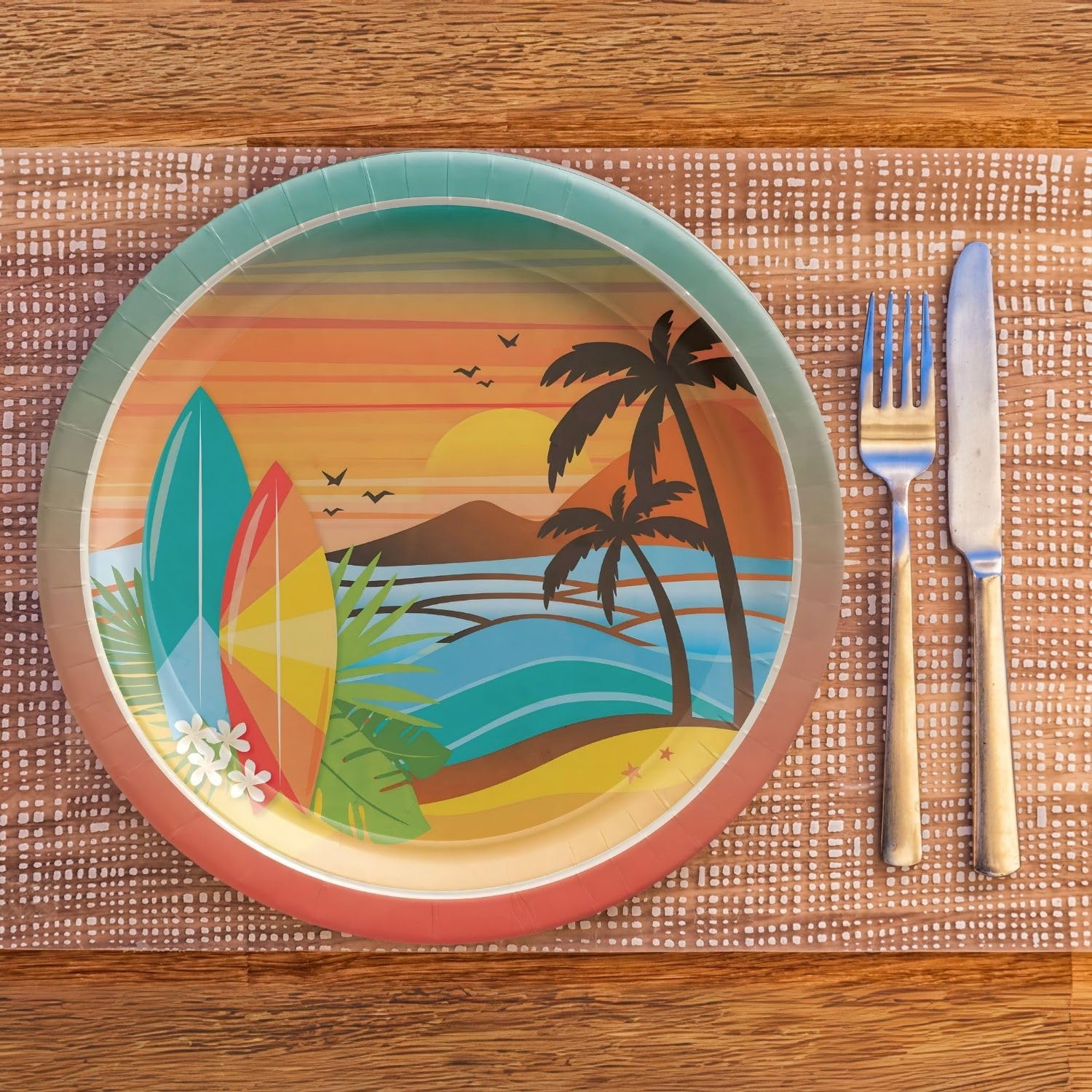 Amscan Atemberaubende Strand-inspirierte bedruckte Design-Pappteller, perfekt für Abschlussfeiern, 17,1 cm, mehrfarbig