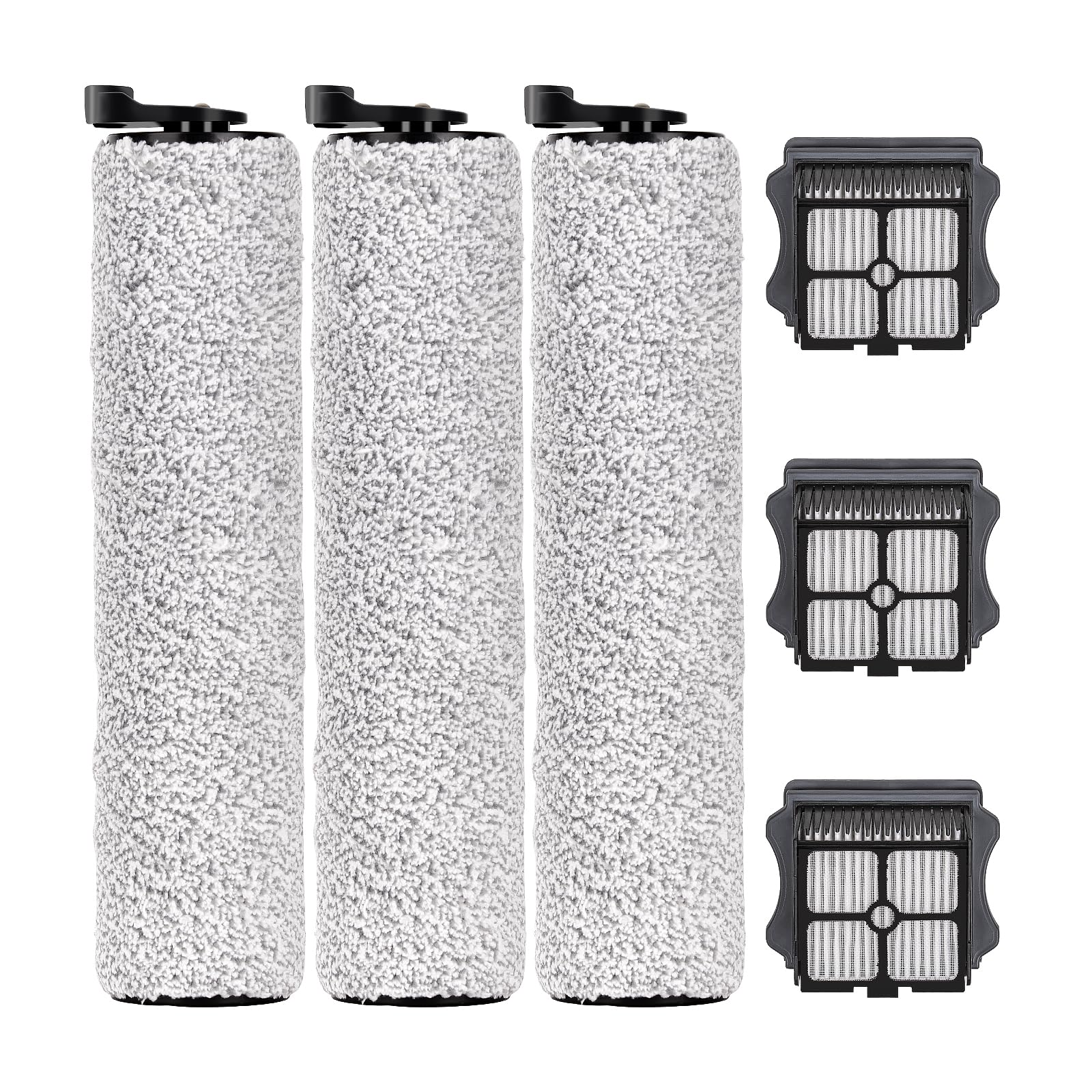 (6 pezzi) Floor One S3 Rulli spazzola di ricambio e filtri HEPA per Tineco Floor One S3/ iFloor 3, aspirapolvere senza fili, 3 rulli spazzola, 3 filtri HEPA, kit di accessori