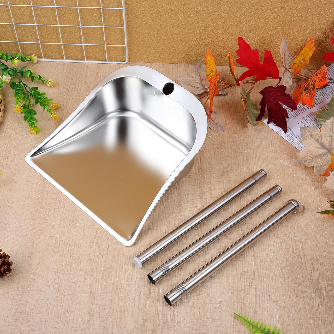 Healeved Recogedor Inoxidable De 31.69X10.62X9.64 Pulgadas con Mango Ergonómico para Cocina Y Hogar Pala De Limpieza Metálica para Basura Tolva De Basura Práctica para Interiores Y Exteriores