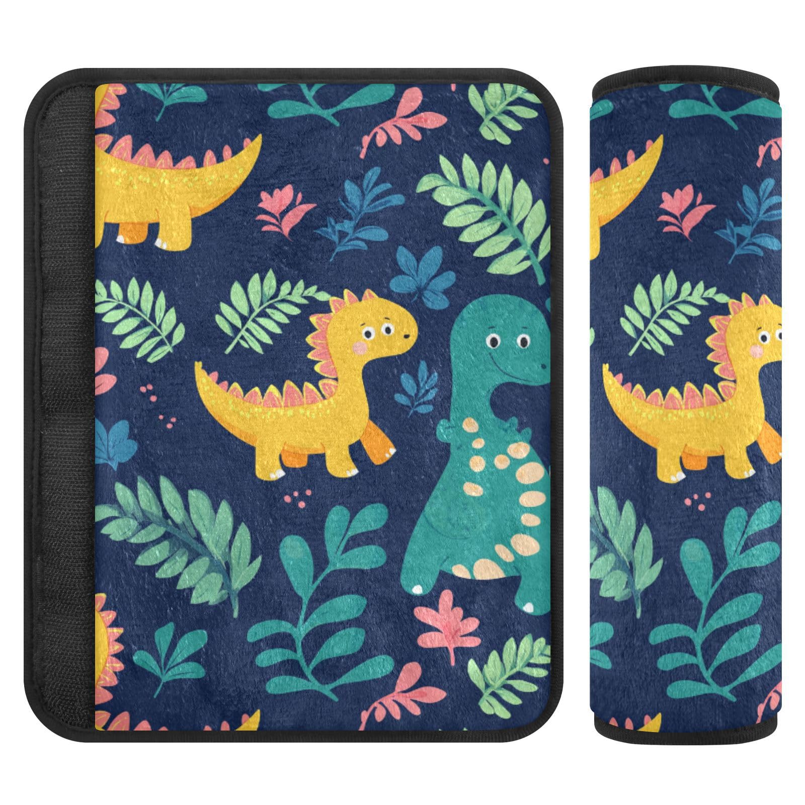 Seat Belt Covers 2 Pack Cute Dinosaur Car Seat Strap Covers Super Soft Leaves Plam Head Car Seat Neck Cover for Boys Girls Adults Babies S
