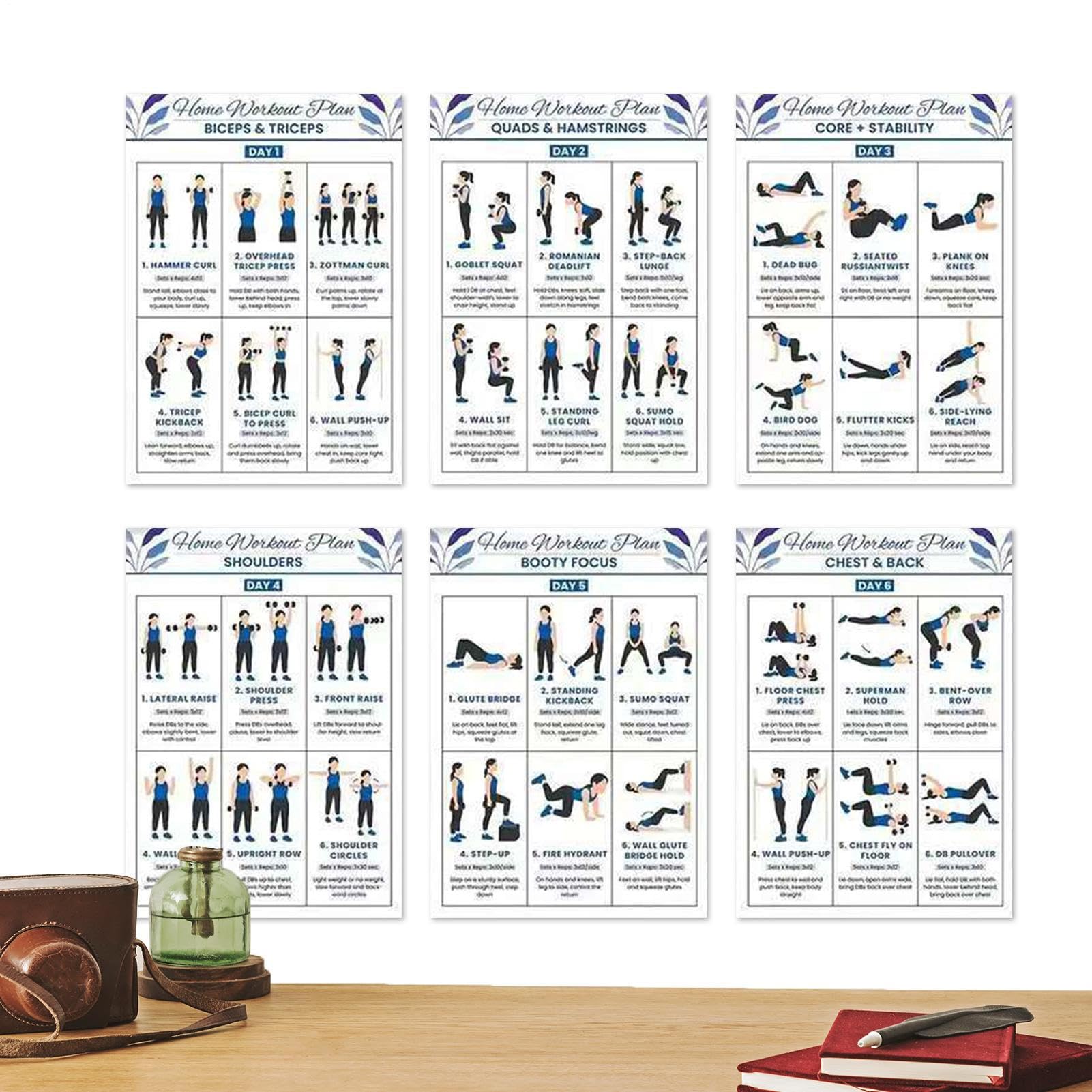 Workout Chart - Full Body Complete Home Gym Exercise Routine | Yoga Dumbbell Exercise Action Chart - for Dorm, Office, Apartment, Bedroom, Living Room