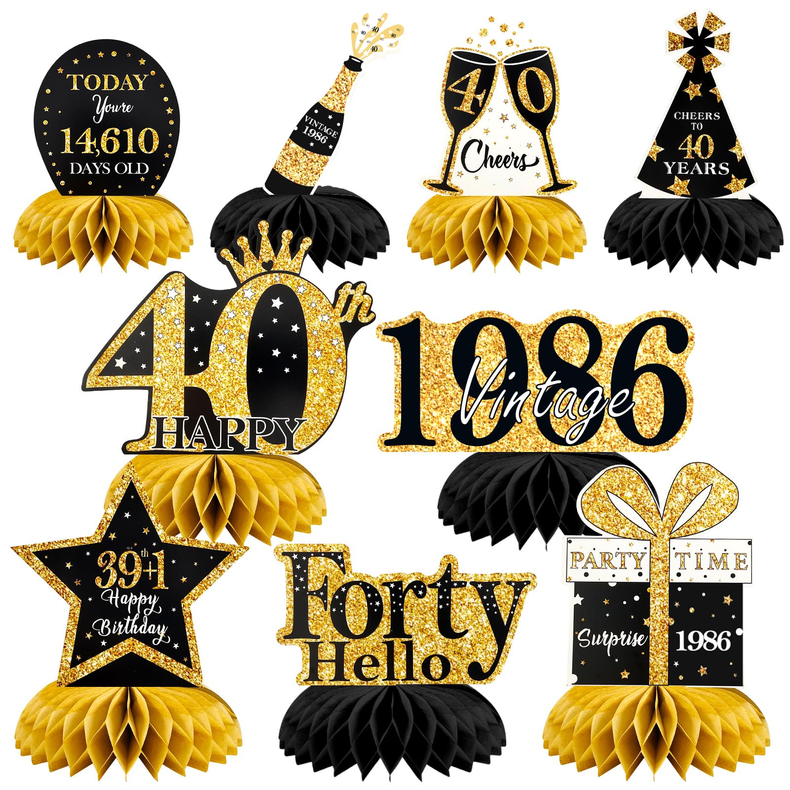 40.Geburtstag Tischdeko Schwarz Gold,9 Stück Bienenwaben Deko Tischaufsätze Set,40 Geburtstag Deko für Männer und Frauen,Tischdekoration für 40. jährige