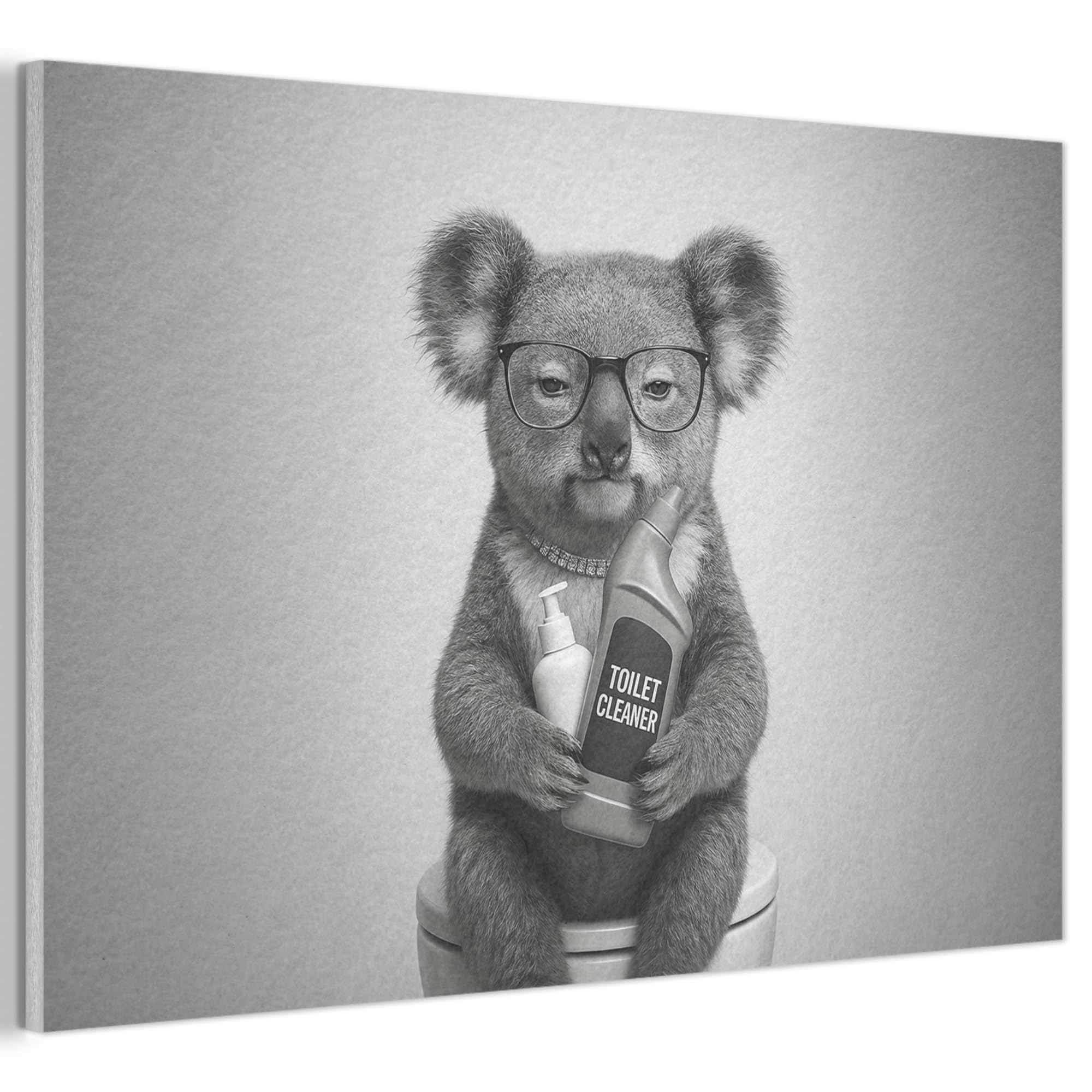MuchoWow© Felt Panel 60x40 cm Framed Design Print Accent Interior Wallart Decoration Wall Art Koala - Glasses - Toilet