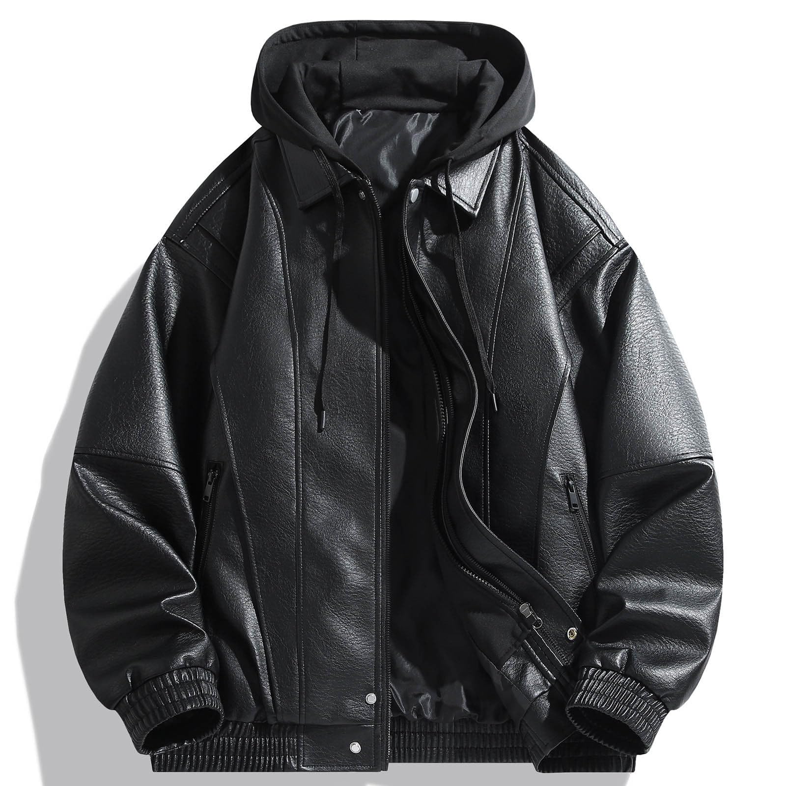 Chaqueta de piel para hombre, chaqueta de motorista con cremallera, clásica, vintage, de piel sintética, Rockabilly, motero, estilo rockero, punk, para el tiempo libre, chaqueta de rockero