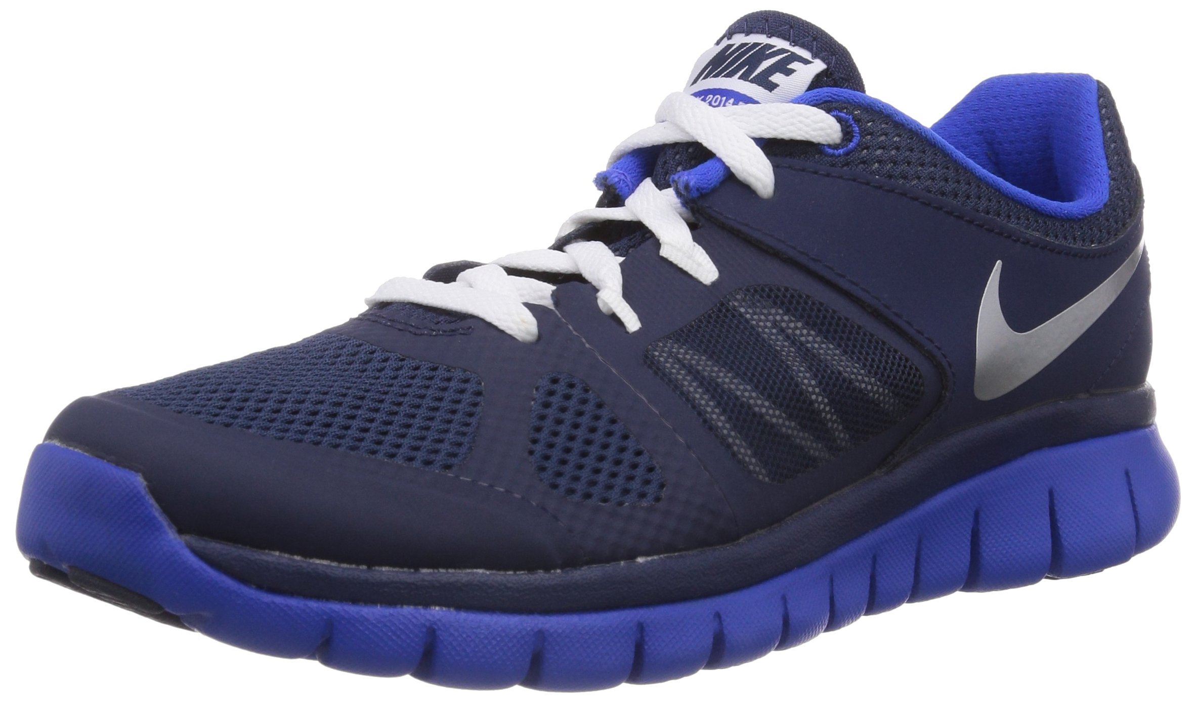New Nike Boy's Flex 2014 Run Athletic Shoe Navy/Lyon Blue 4
