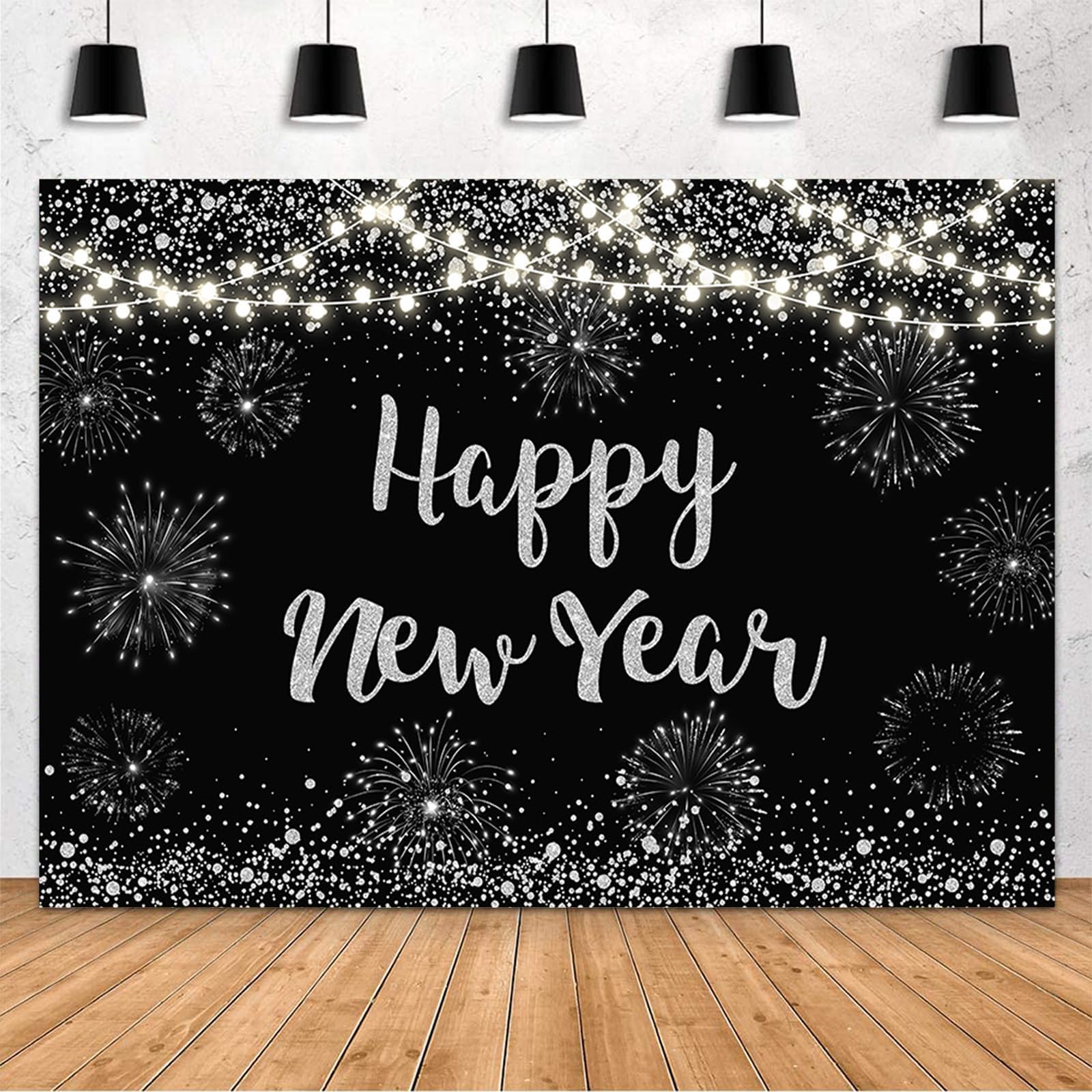 Amazon.com : MEHOFOND Black and Silver Happy New Year Backdrop ...