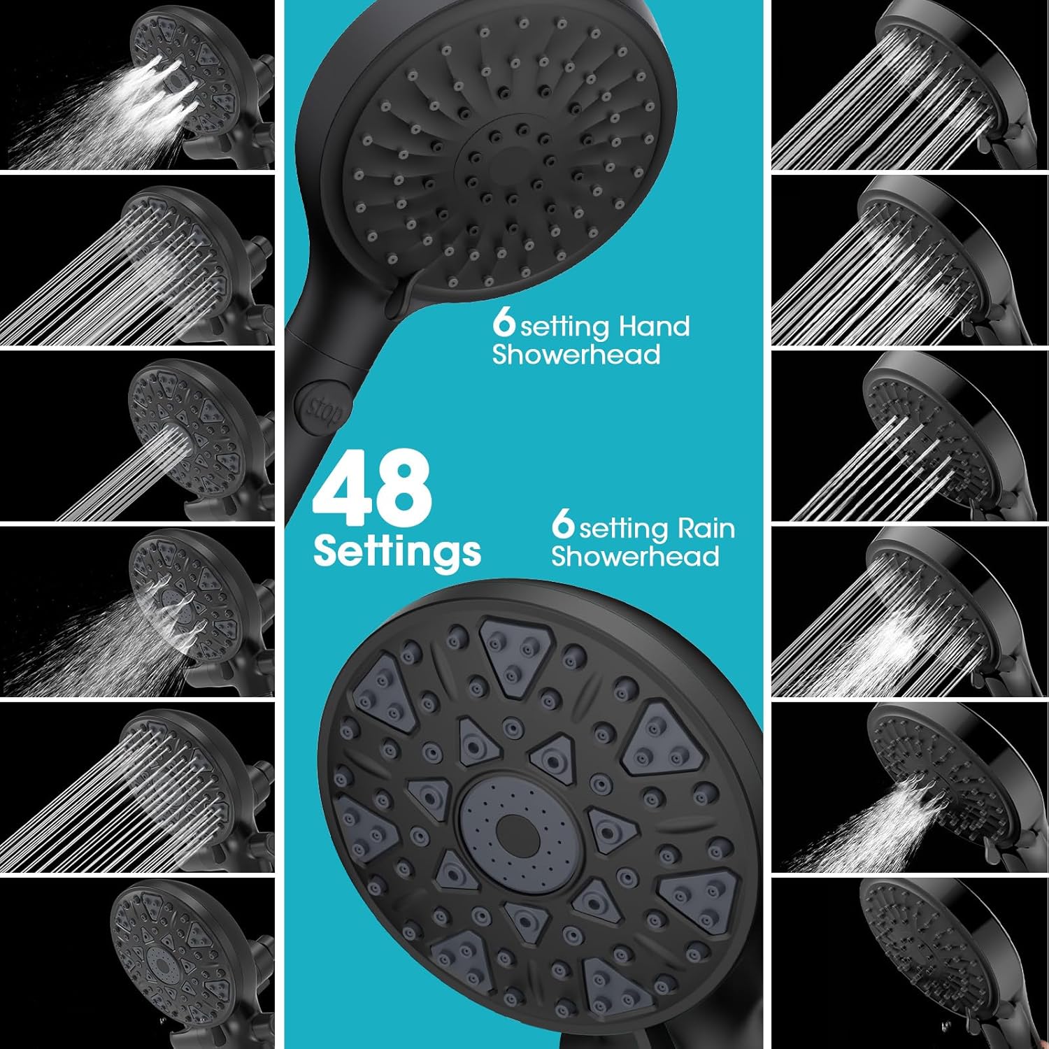 Handheld Shower Head bo, Enjoy 6-Setting Rain Showerhead